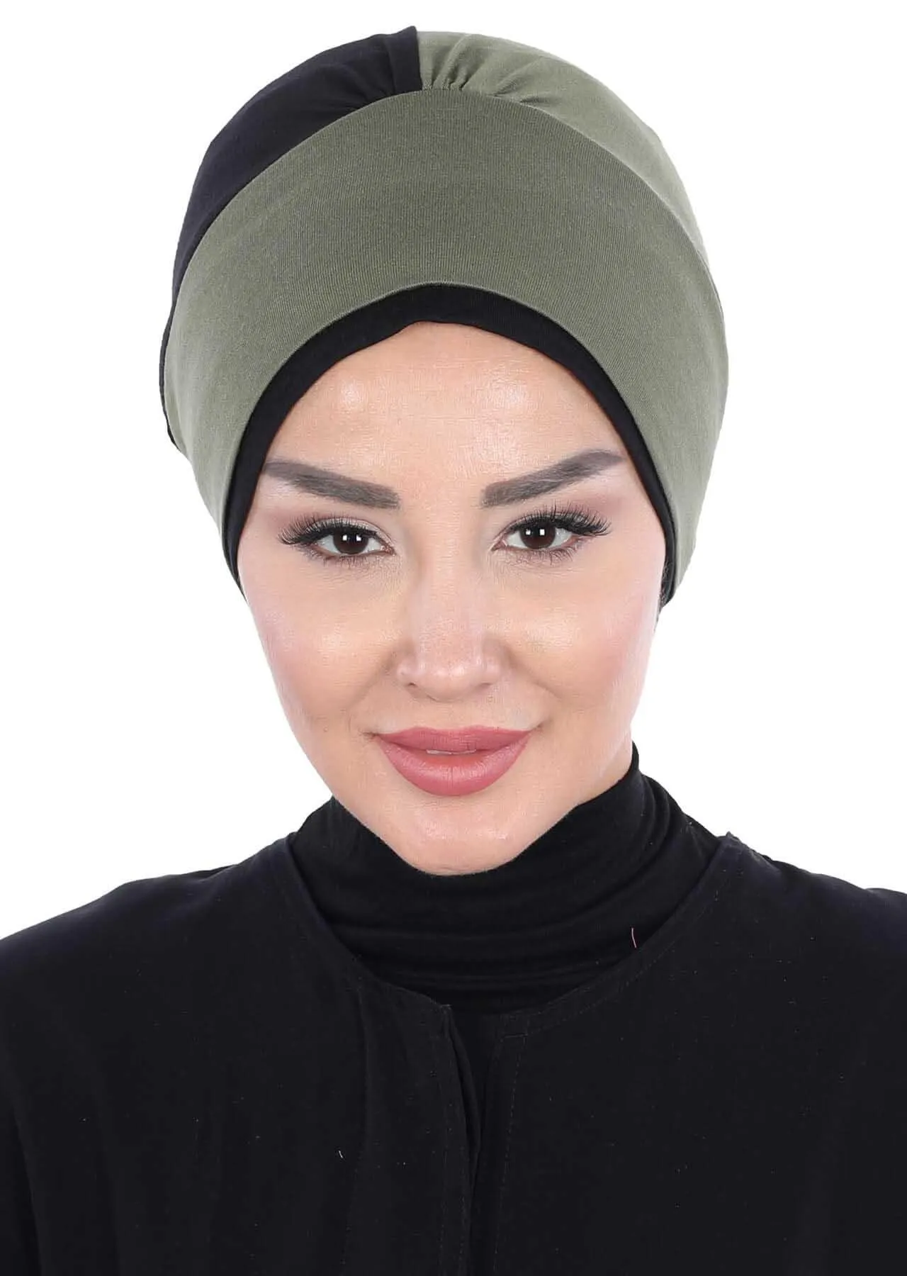 Floral Pre-Tied Instant Turban Fashionable Head Covering with Twin Colors, Soft Combed Cotton Easy Wear Hijab Headwrap with Rose Detail,B-28