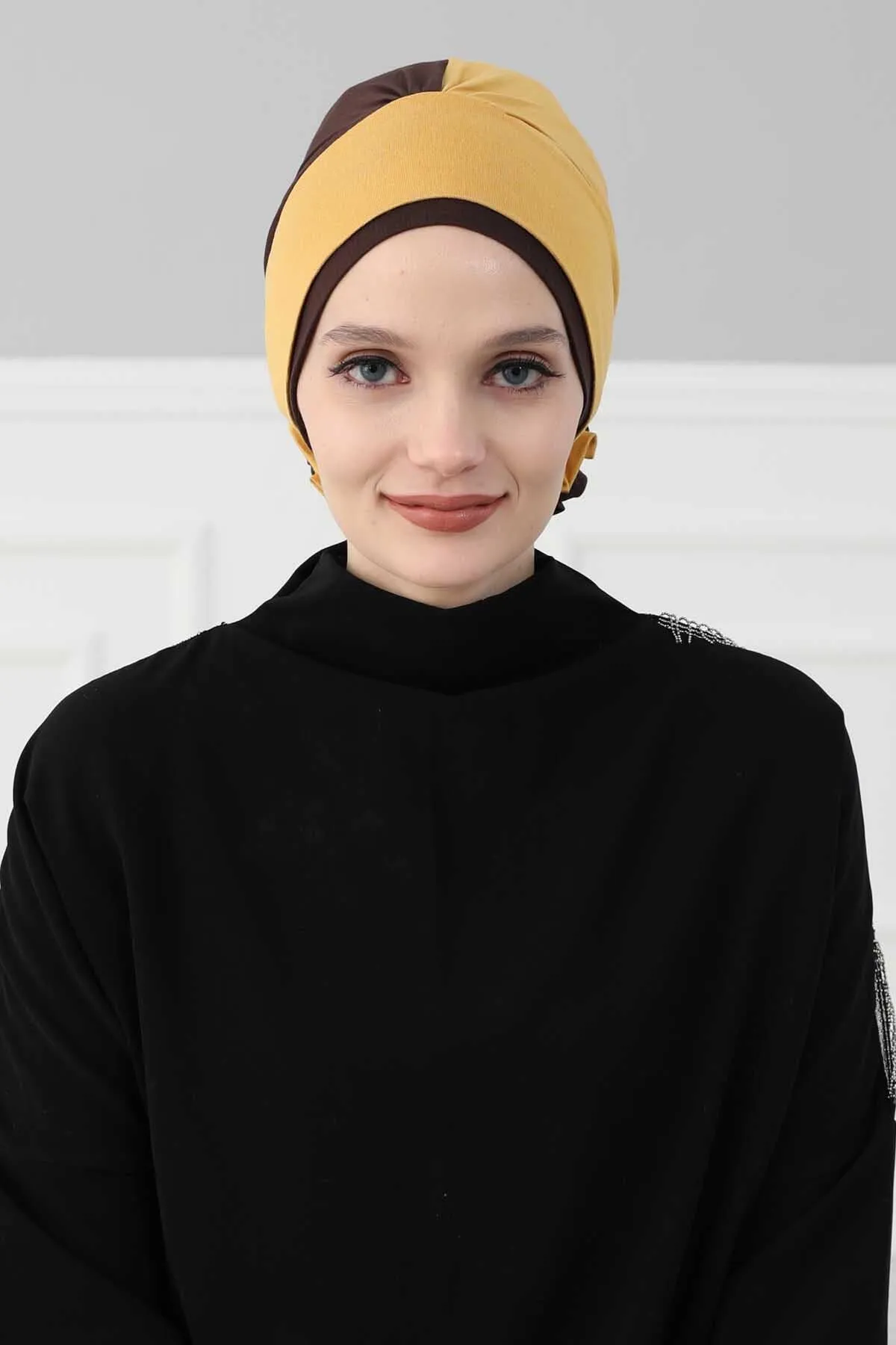 Floral Pre-Tied Instant Turban Fashionable Head Covering with Twin Colors, Soft Combed Cotton Easy Wear Hijab Headwrap with Rose Detail,B-28