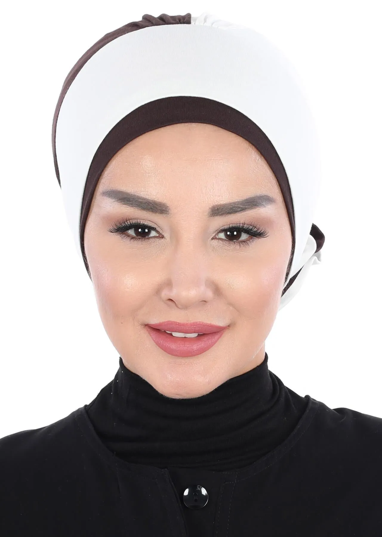 Floral Pre-Tied Instant Turban Fashionable Head Covering with Twin Colors, Soft Combed Cotton Easy Wear Hijab Headwrap with Rose Detail,B-28