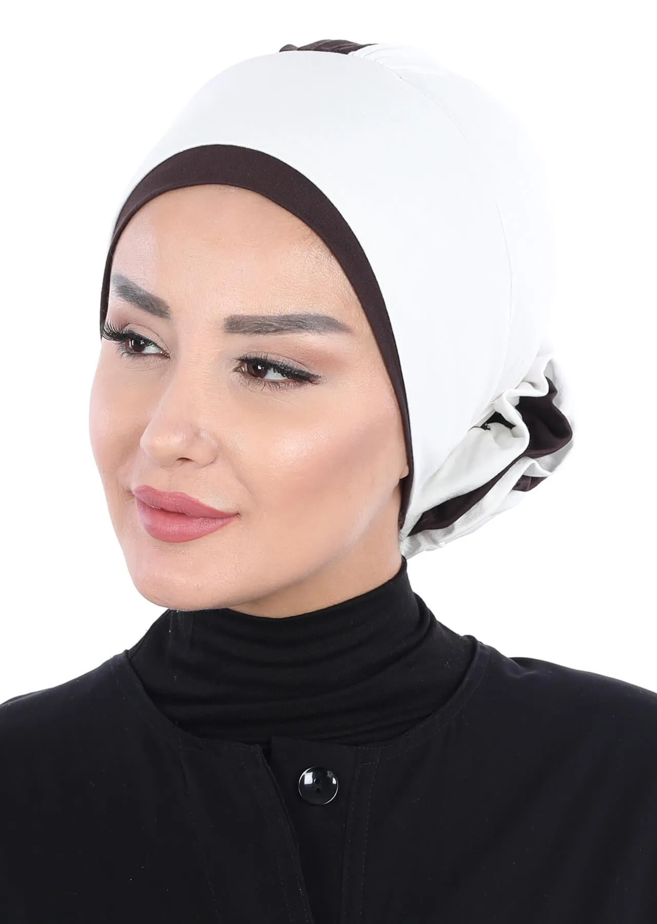 Floral Pre-Tied Instant Turban Fashionable Head Covering with Twin Colors, Soft Combed Cotton Easy Wear Hijab Headwrap with Rose Detail,B-28