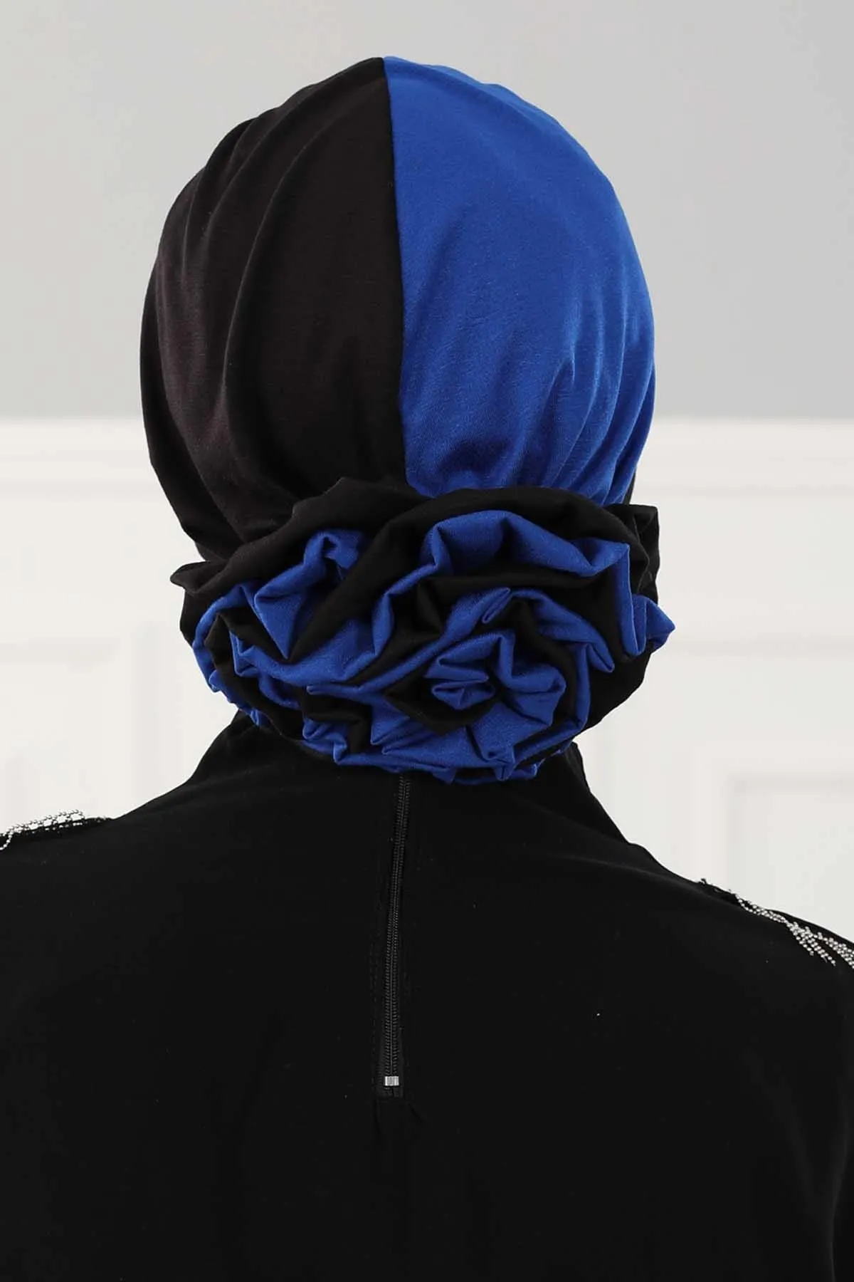 Floral Pre-Tied Instant Turban Fashionable Head Covering with Twin Colors, Soft Combed Cotton Easy Wear Hijab Headwrap with Rose Detail,B-28