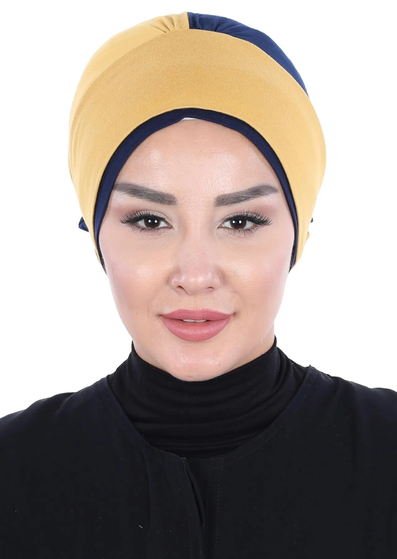 Floral Pre-Tied Instant Turban Fashionable Head Covering with Twin Colors, Soft Combed Cotton Easy Wear Hijab Headwrap with Rose Detail,B-28