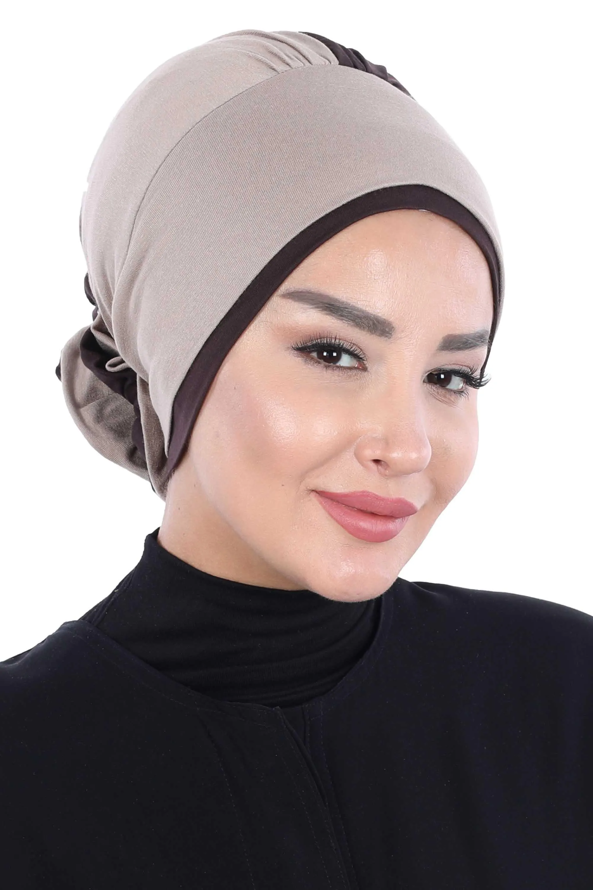 Floral Pre-Tied Instant Turban Fashionable Head Covering with Twin Colors, Soft Combed Cotton Easy Wear Hijab Headwrap with Rose Detail,B-28