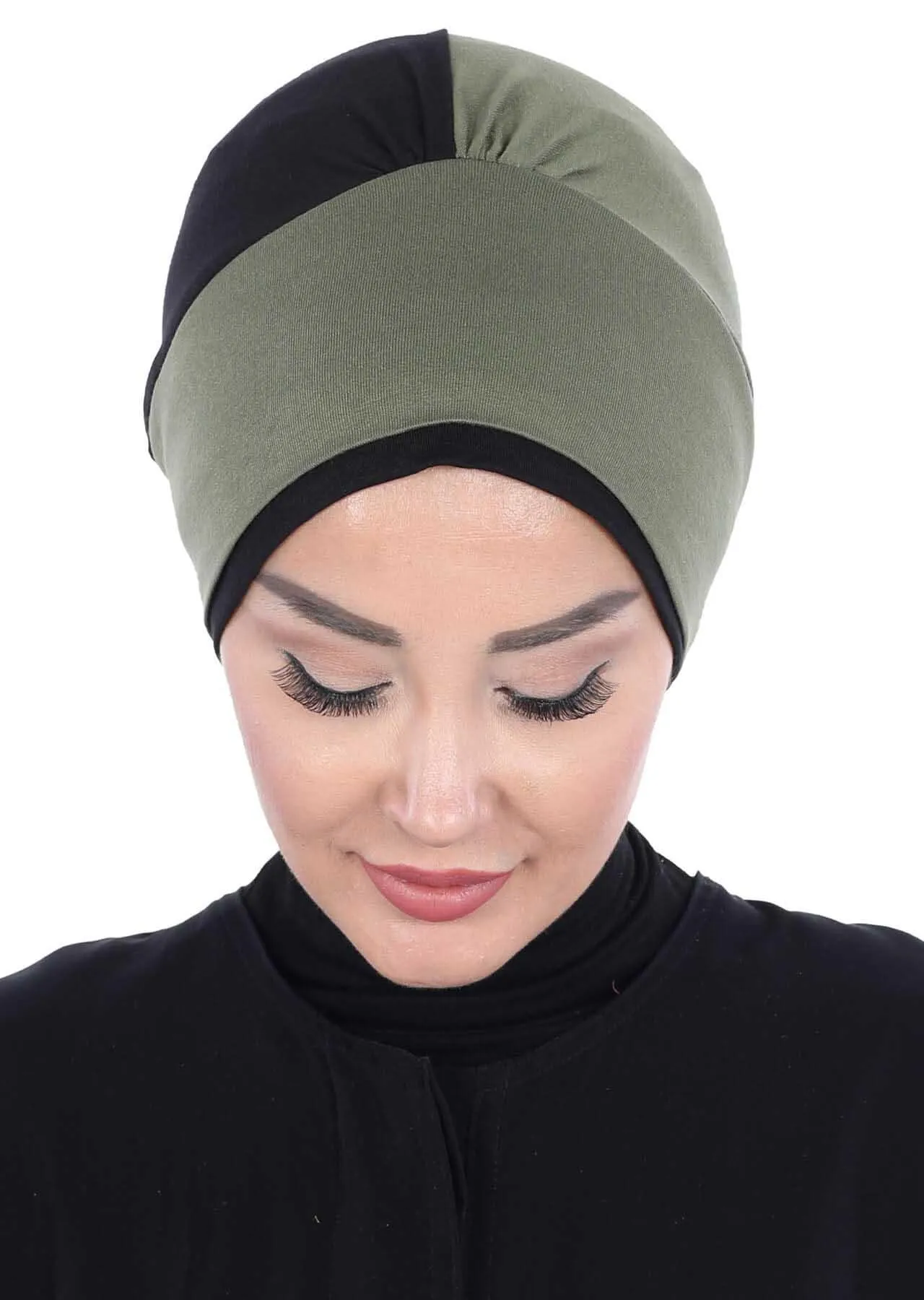 Floral Pre-Tied Instant Turban Fashionable Head Covering with Twin Colors, Soft Combed Cotton Easy Wear Hijab Headwrap with Rose Detail,B-28