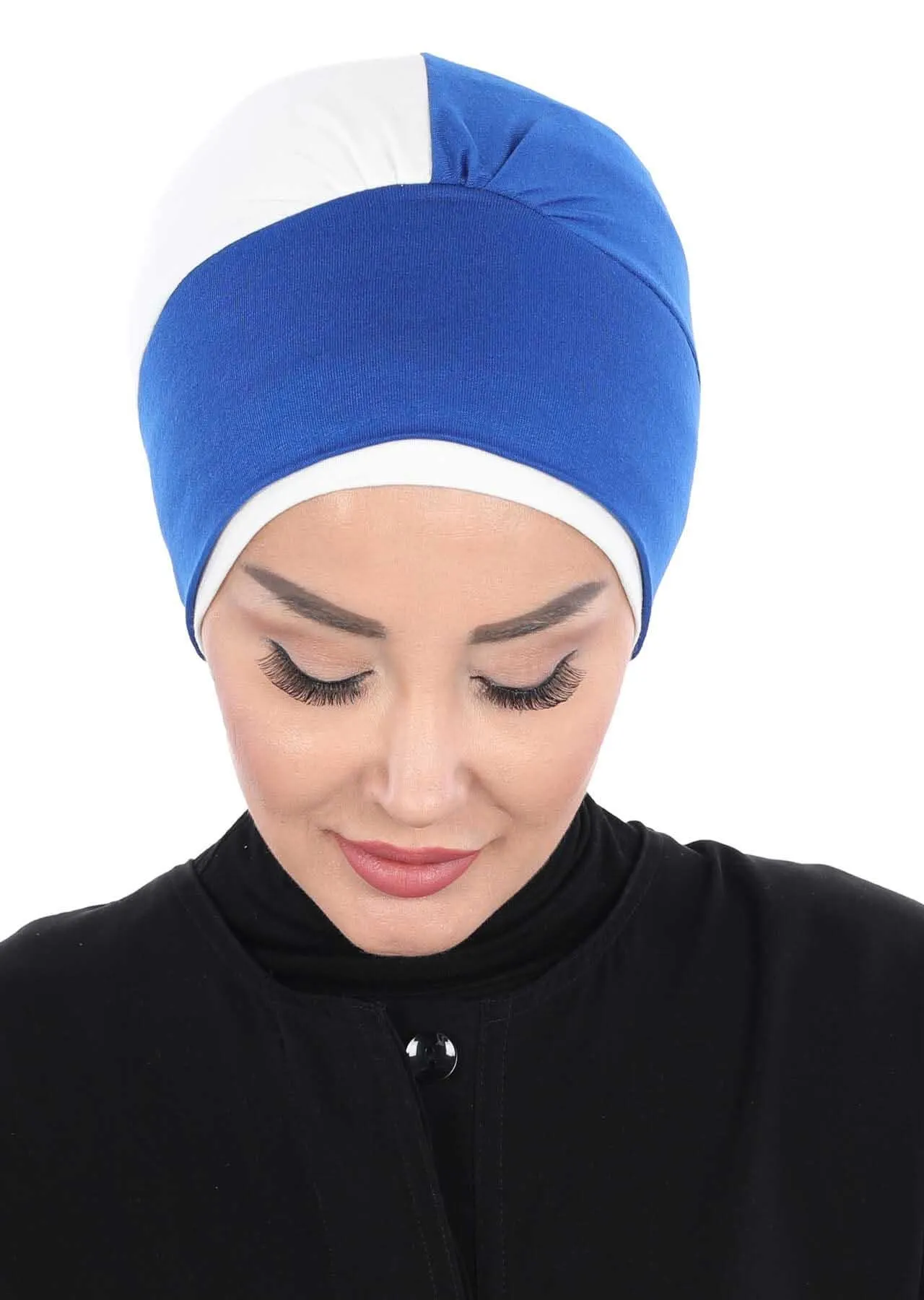 Floral Pre-Tied Instant Turban Fashionable Head Covering with Twin Colors, Soft Combed Cotton Easy Wear Hijab Headwrap with Rose Detail,B-28