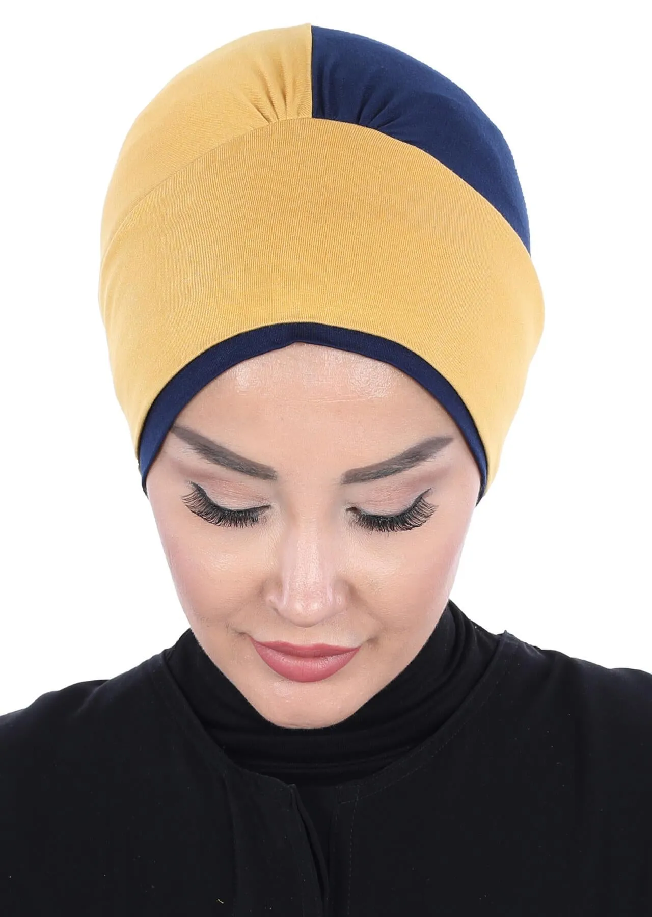 Floral Pre-Tied Instant Turban Fashionable Head Covering with Twin Colors, Soft Combed Cotton Easy Wear Hijab Headwrap with Rose Detail,B-28