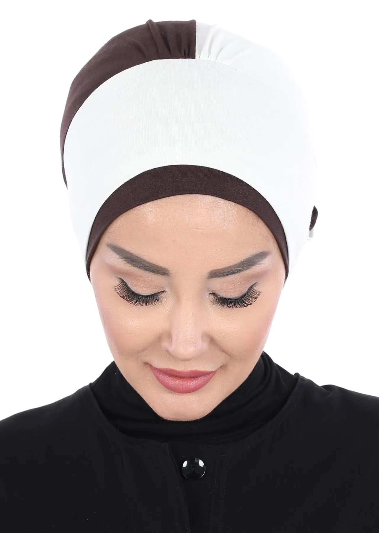 Floral Pre-Tied Instant Turban Fashionable Head Covering with Twin Colors, Soft Combed Cotton Easy Wear Hijab Headwrap with Rose Detail,B-28