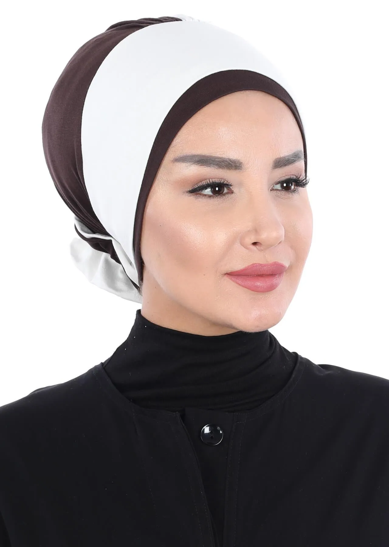 Floral Pre-Tied Instant Turban Fashionable Head Covering with Twin Colors, Soft Combed Cotton Easy Wear Hijab Headwrap with Rose Detail,B-28