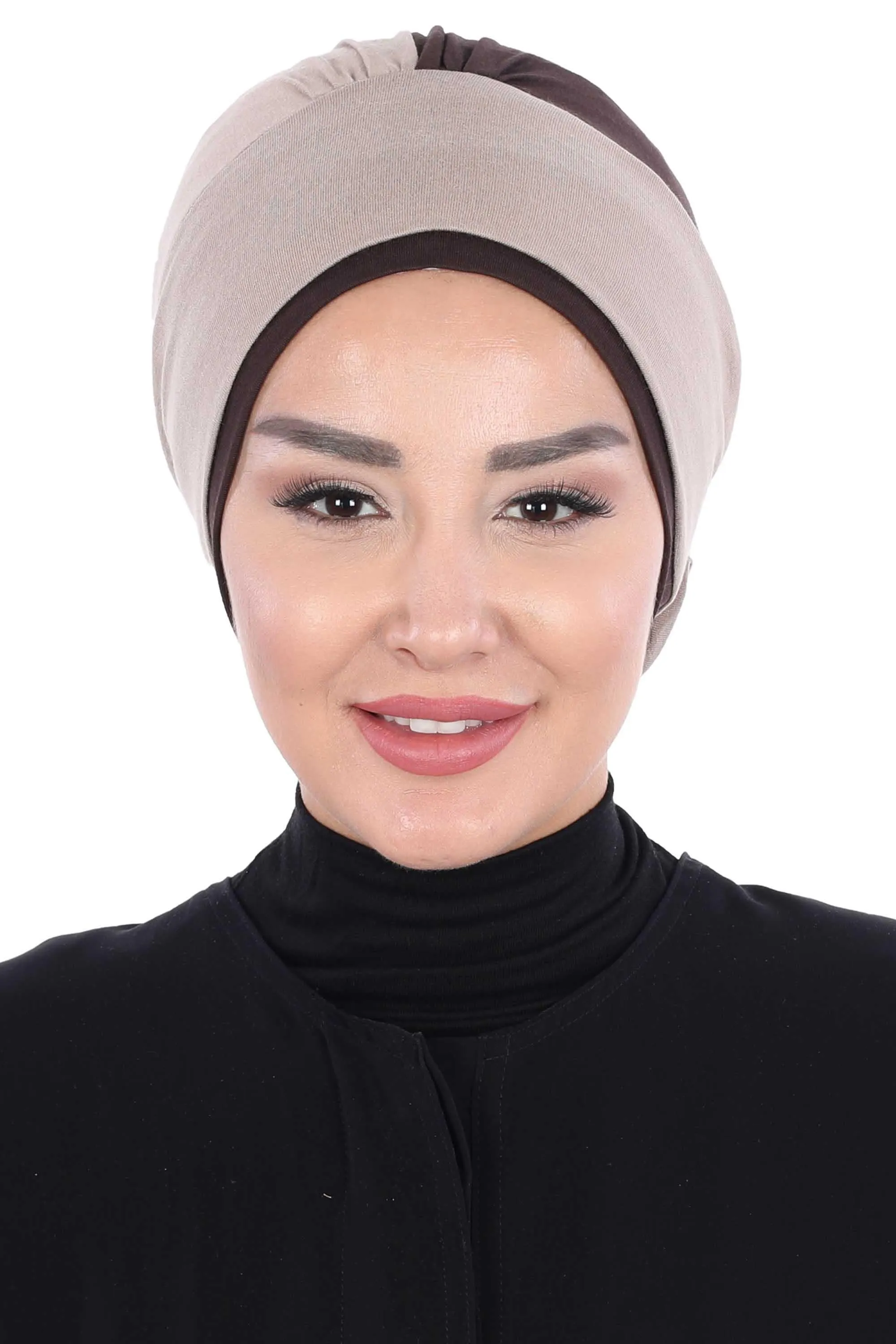 Floral Pre-Tied Instant Turban Fashionable Head Covering with Twin Colors, Soft Combed Cotton Easy Wear Hijab Headwrap with Rose Detail,B-28