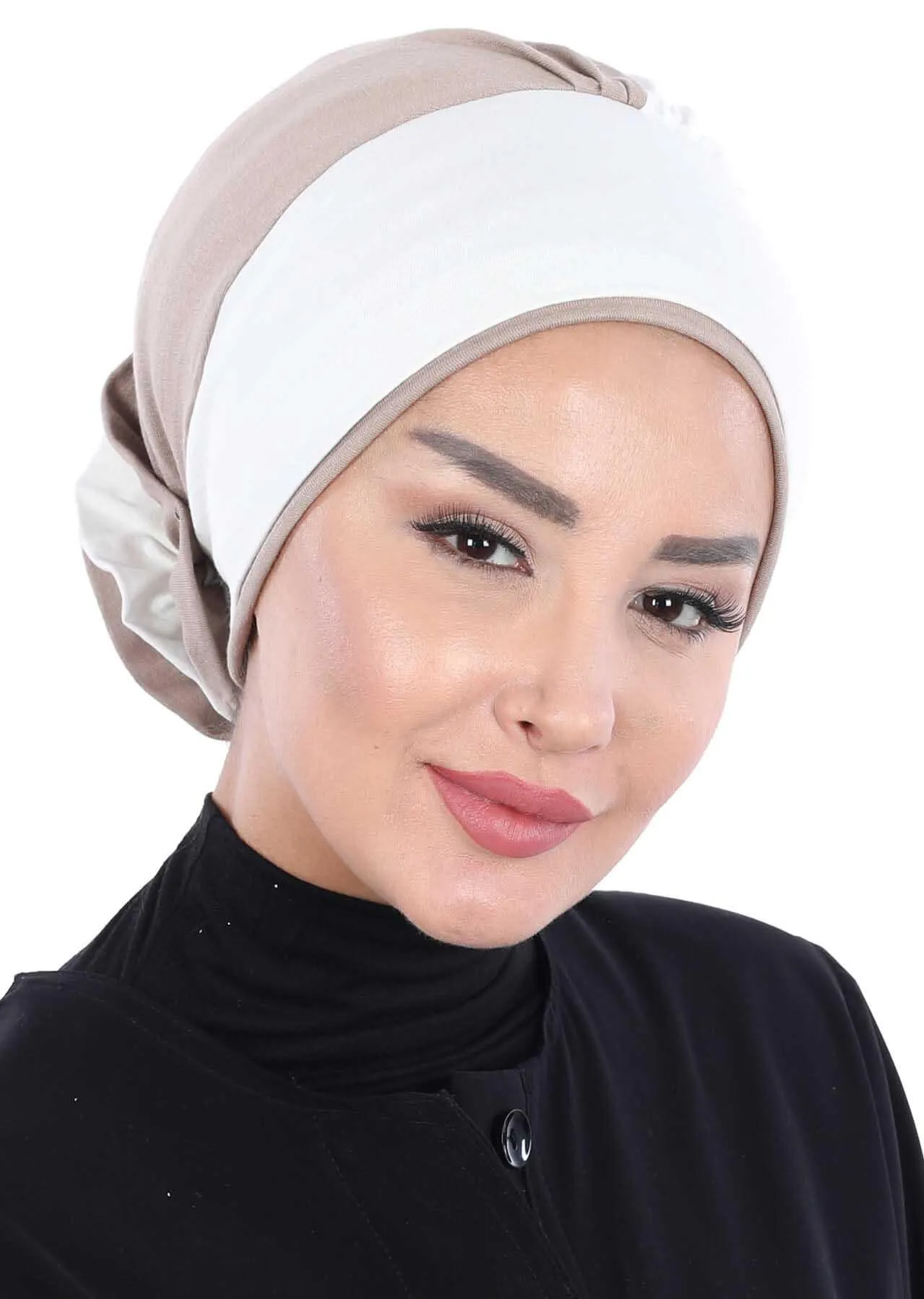 Floral Pre-Tied Instant Turban Fashionable Head Covering with Twin Colors, Soft Combed Cotton Easy Wear Hijab Headwrap with Rose Detail,B-28