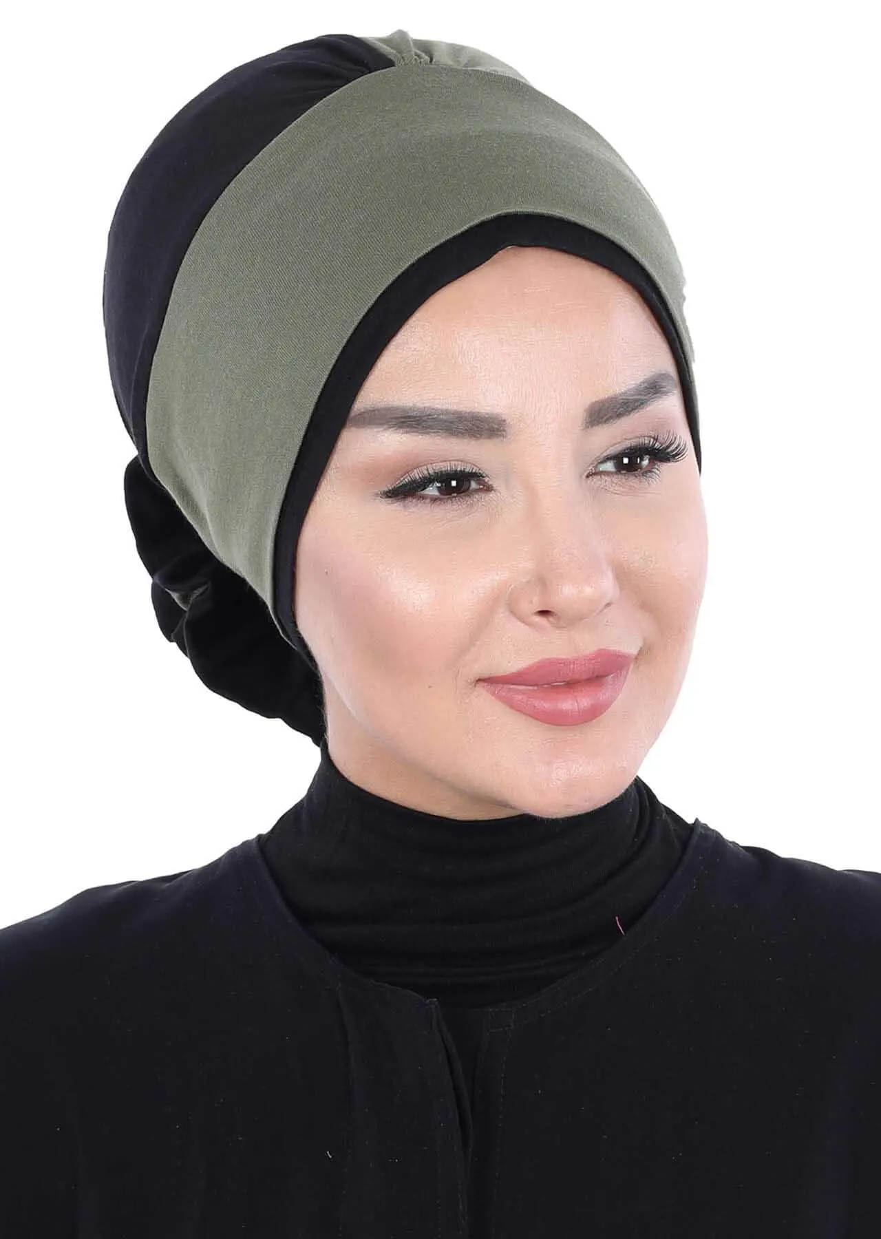 Floral Pre-Tied Instant Turban Fashionable Head Covering with Twin Colors, Soft Combed Cotton Easy Wear Hijab Headwrap with Rose Detail,B-28