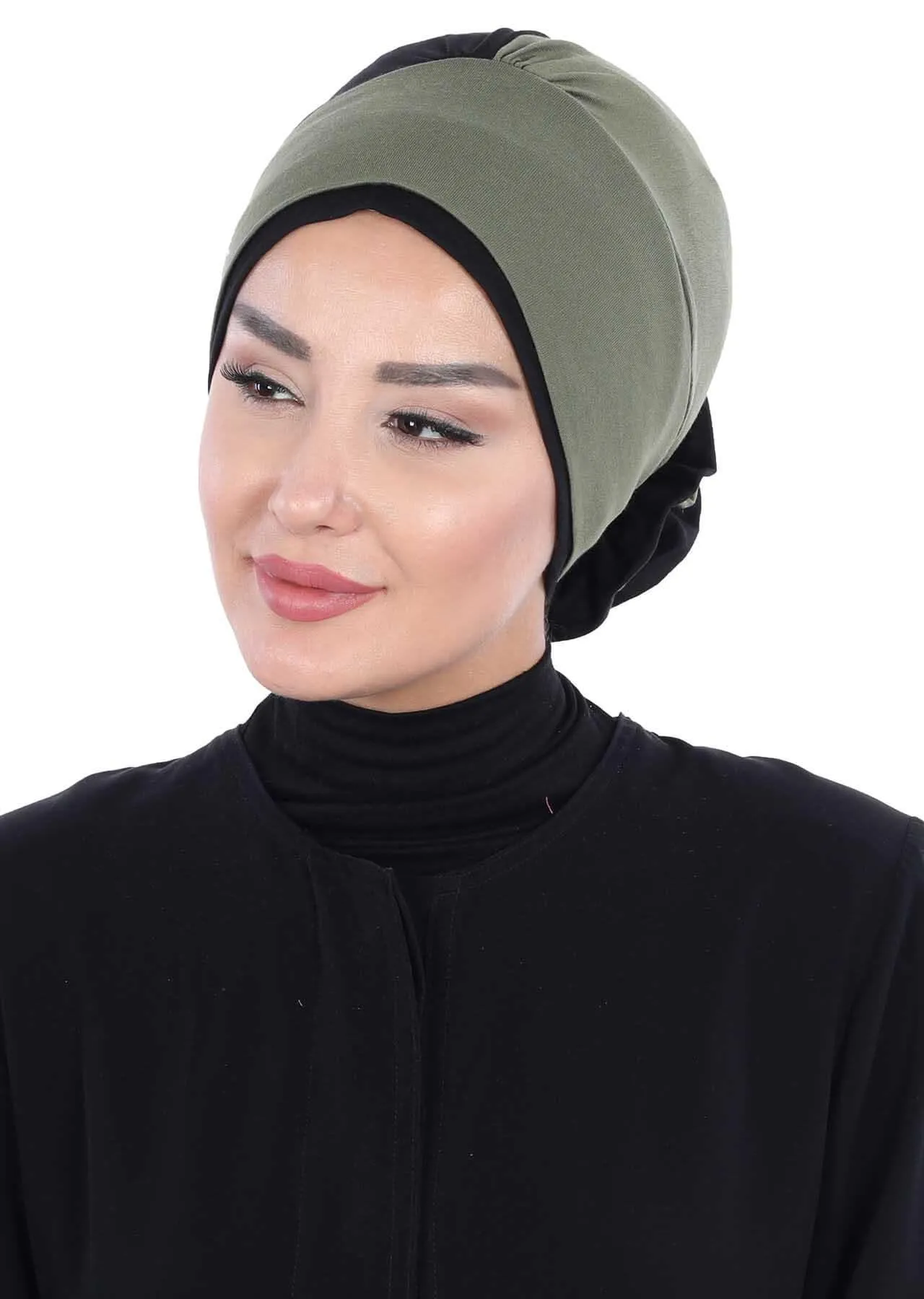 Floral Pre-Tied Instant Turban Fashionable Head Covering with Twin Colors, Soft Combed Cotton Easy Wear Hijab Headwrap with Rose Detail,B-28