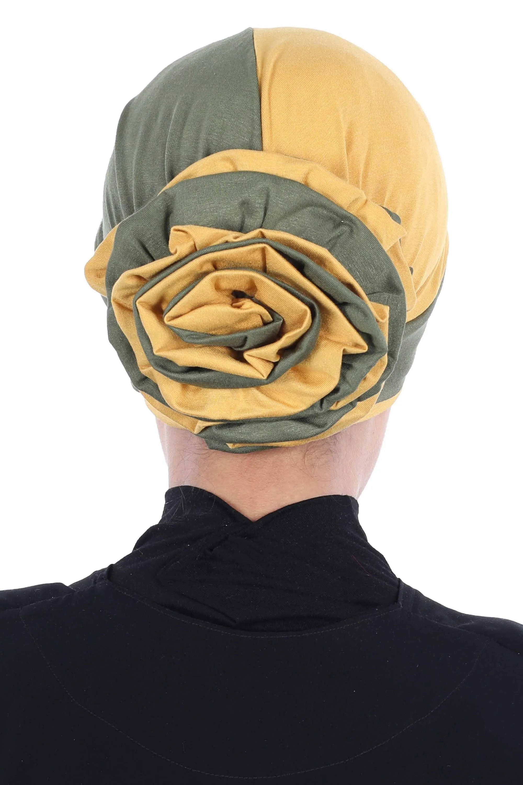 Floral Pre-Tied Instant Turban Fashionable Head Covering with Twin Colors, Soft Combed Cotton Easy Wear Hijab Headwrap with Rose Detail,B-28