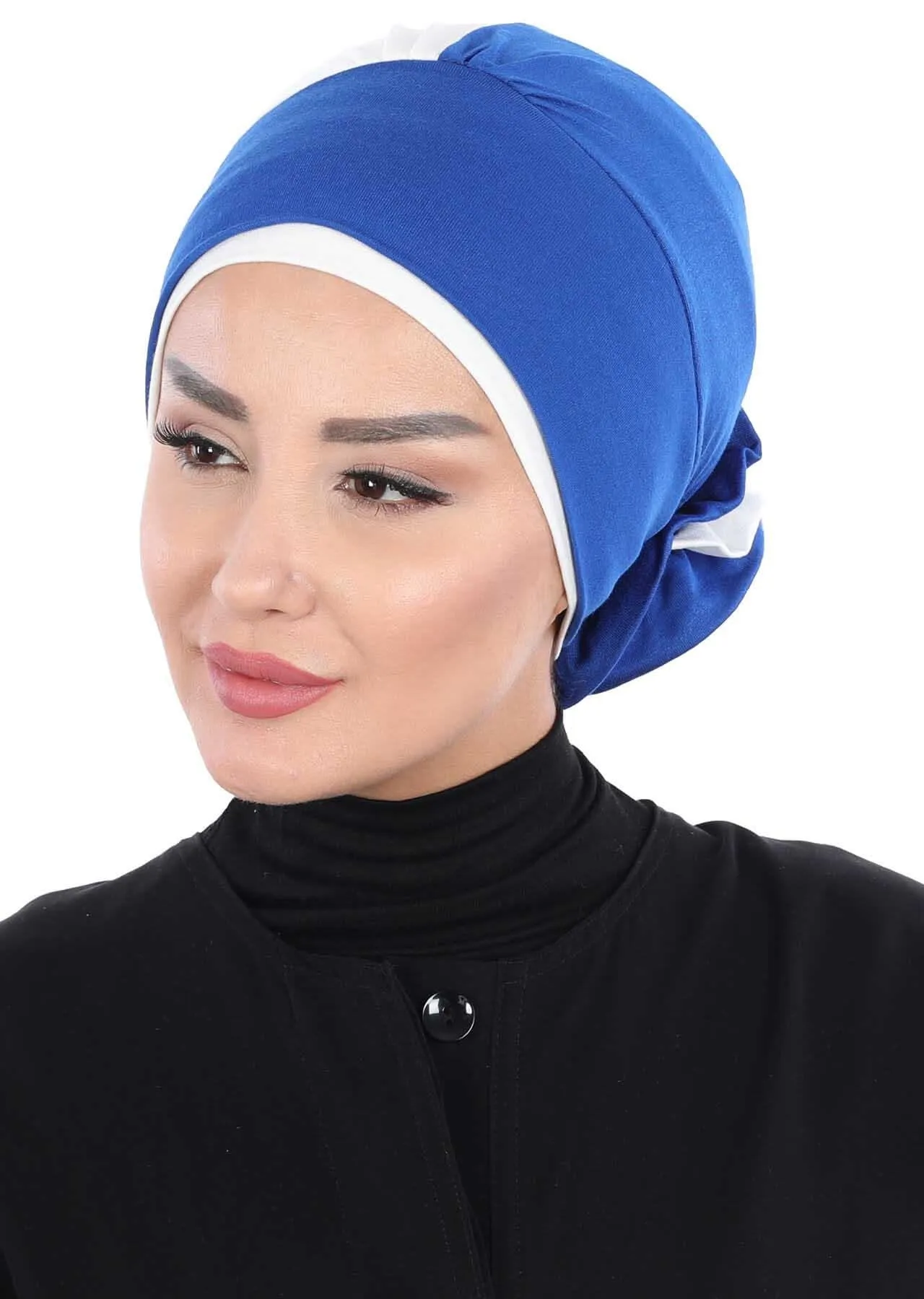 Floral Pre-Tied Instant Turban Fashionable Head Covering with Twin Colors, Soft Combed Cotton Easy Wear Hijab Headwrap with Rose Detail,B-28