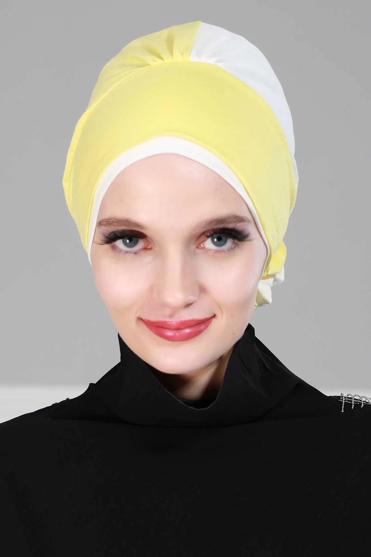 Floral Pre-Tied Instant Turban Fashionable Head Covering with Twin Colors, Soft Combed Cotton Easy Wear Hijab Headwrap with Rose Detail,B-28