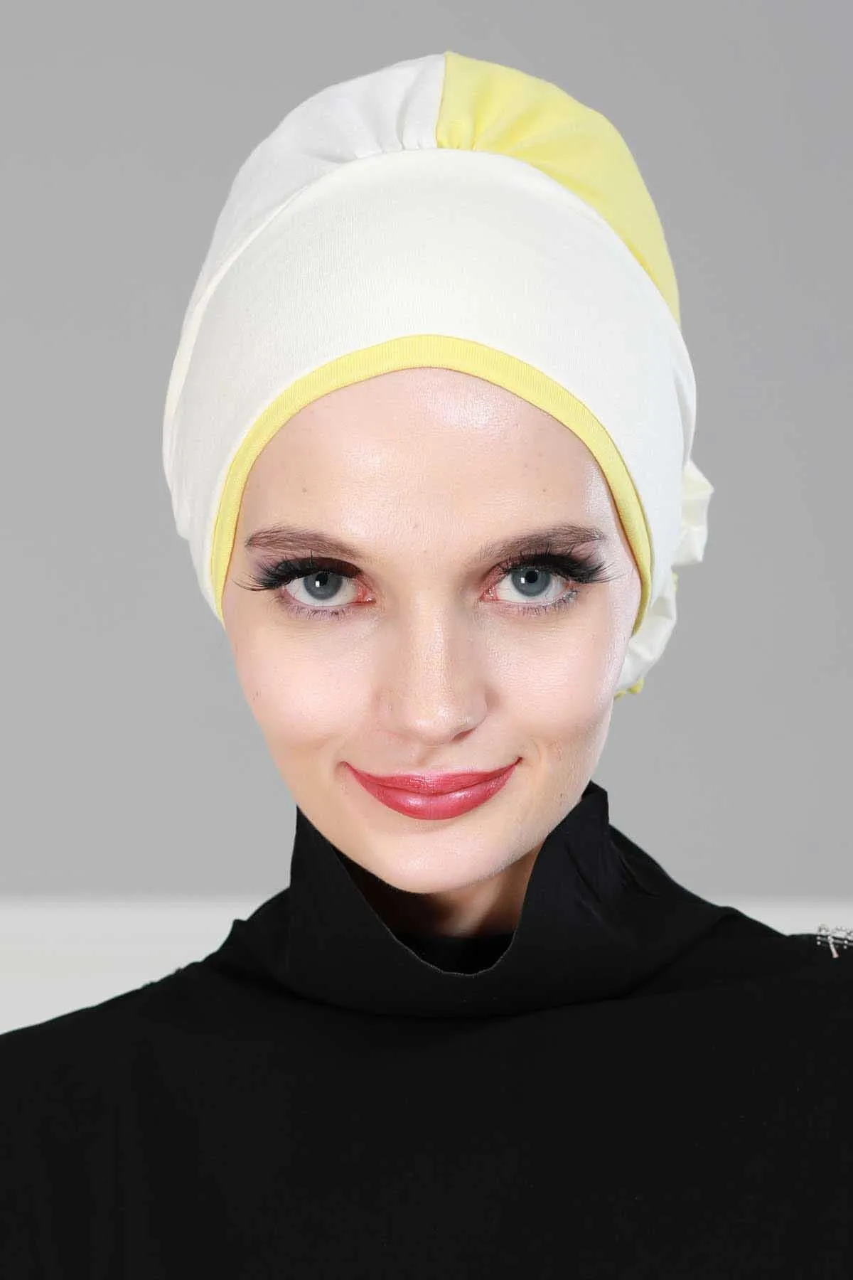 Floral Pre-Tied Instant Turban Fashionable Head Covering with Twin Colors, Soft Combed Cotton Easy Wear Hijab Headwrap with Rose Detail,B-28