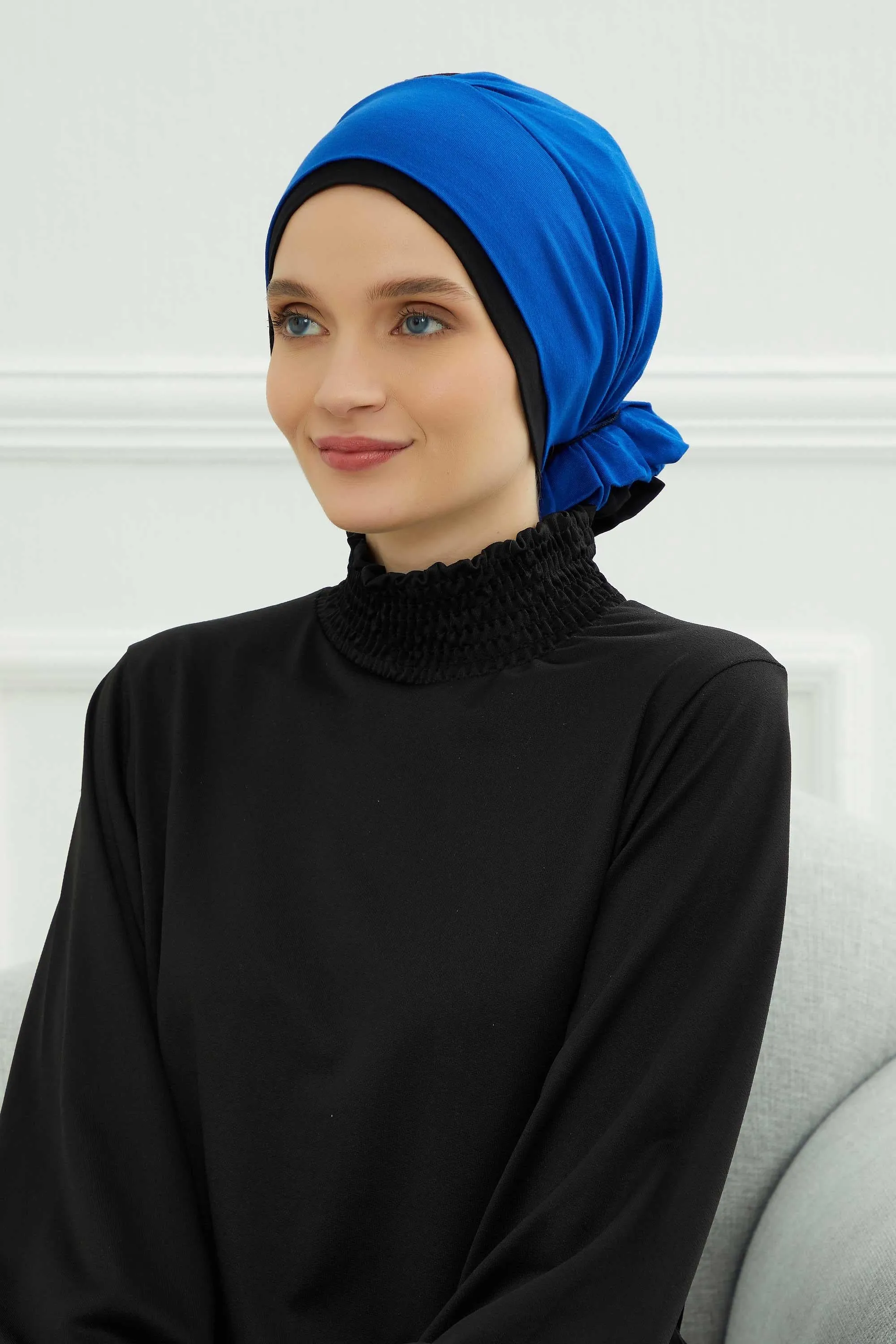 Floral Pre-Tied Instant Turban Fashionable Head Covering with Twin Colors, Soft Combed Cotton Easy Wear Hijab Headwrap with Rose Detail,B-28