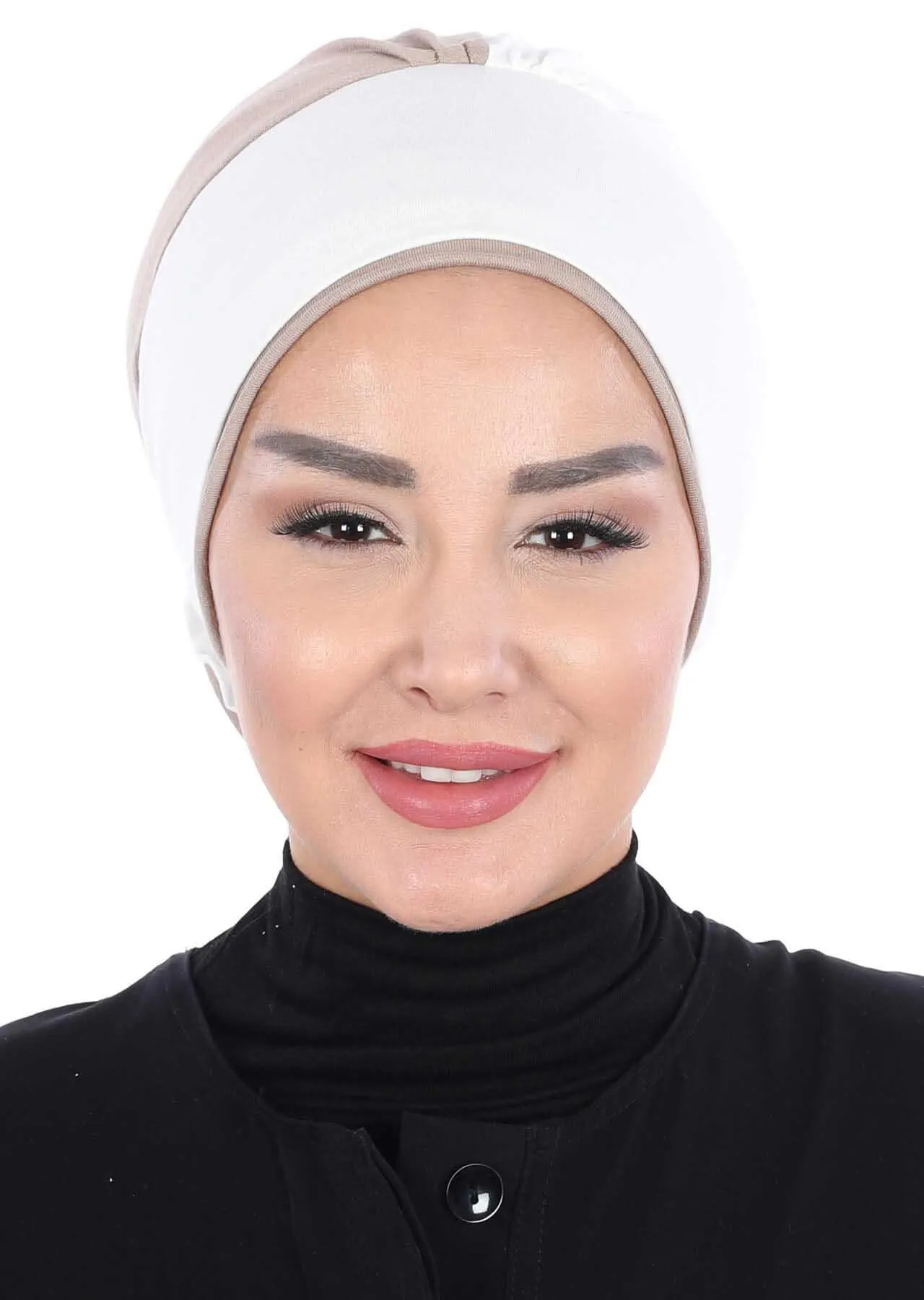 Floral Pre-Tied Instant Turban Fashionable Head Covering with Twin Colors, Soft Combed Cotton Easy Wear Hijab Headwrap with Rose Detail,B-28