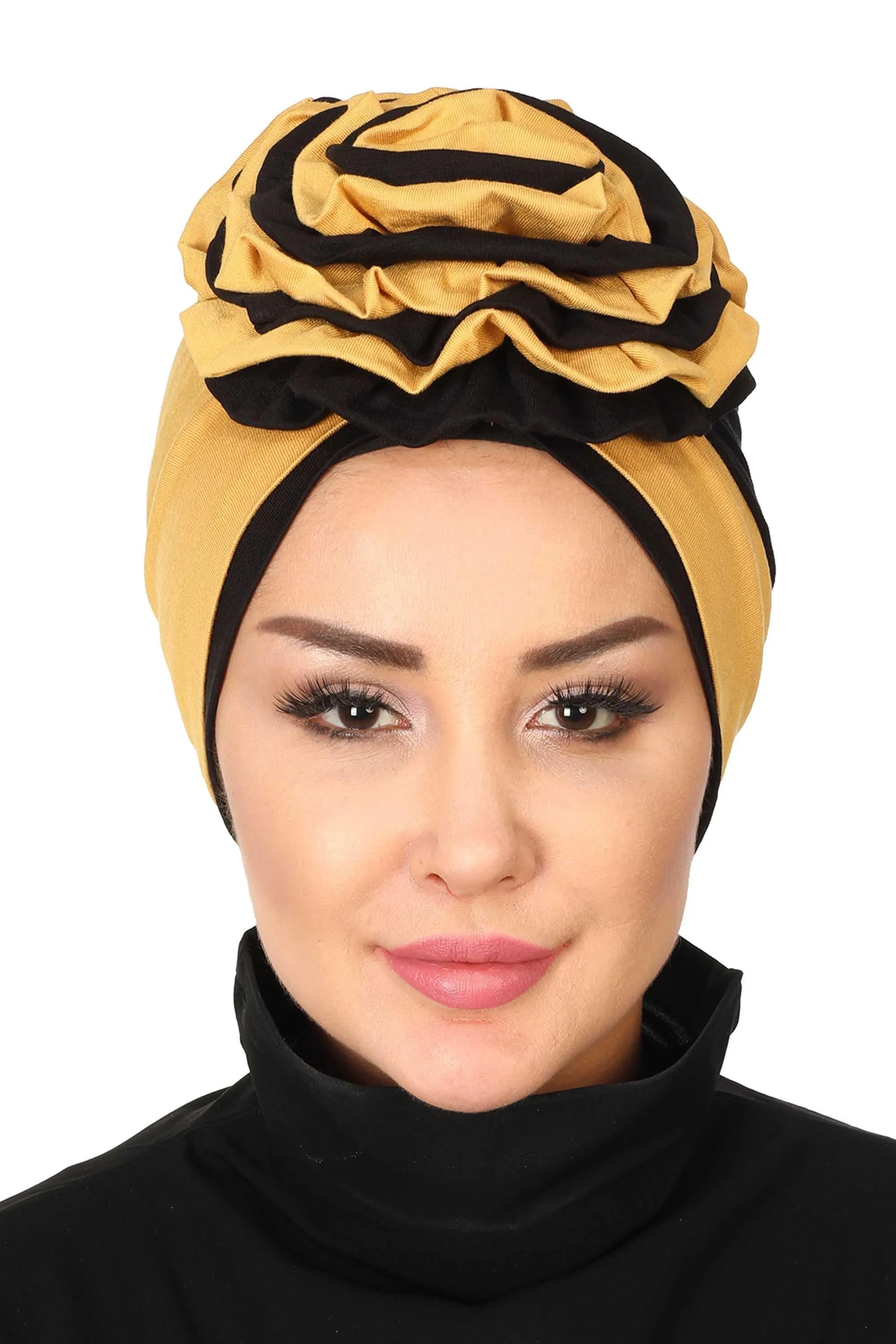 Floral Pre-Tied Instant Turban Fashionable Head Covering with Twin Colors, Soft Combed Cotton Easy Wear Hijab Headwrap with Rose Detail,B-28