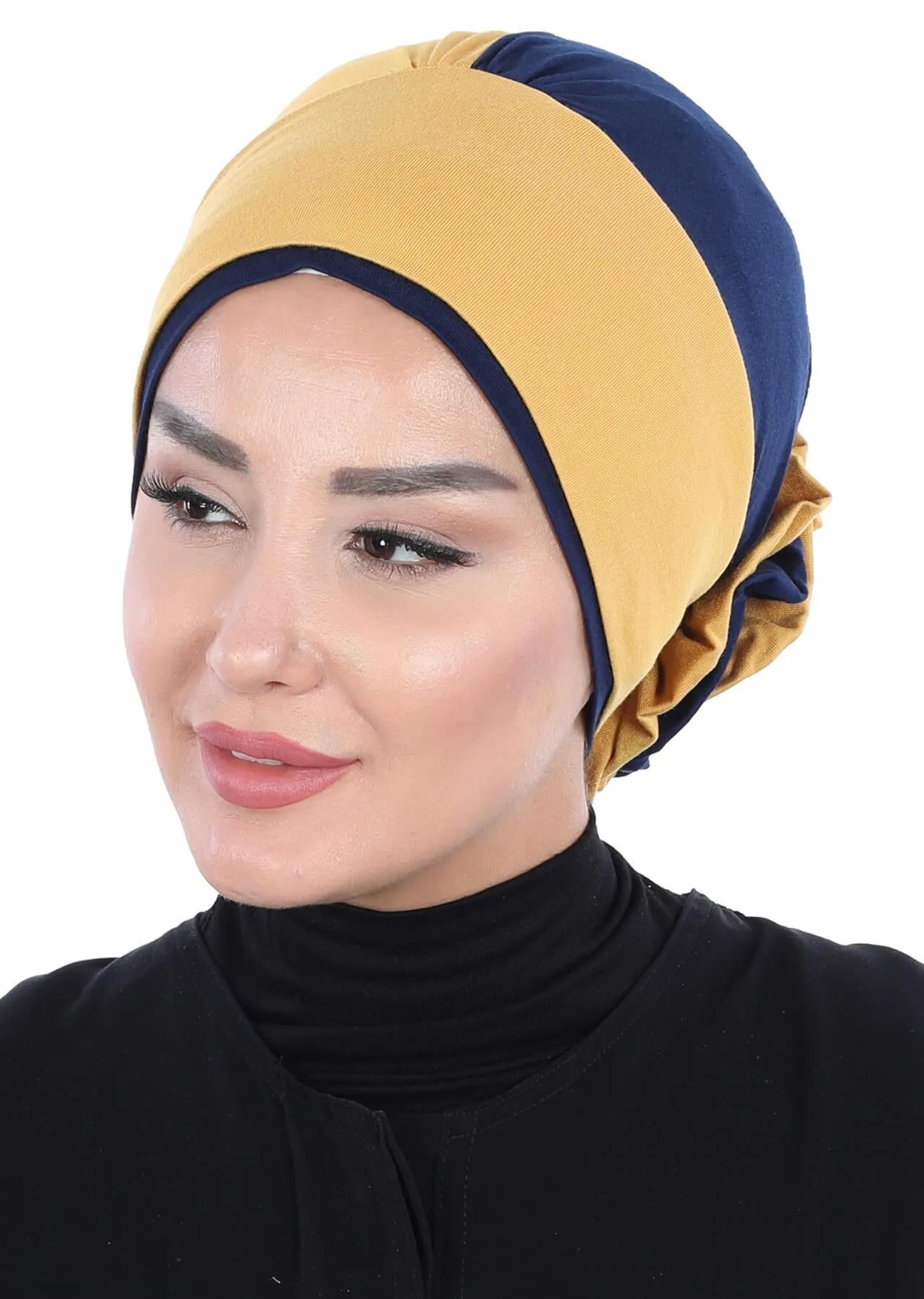 Floral Pre-Tied Instant Turban Fashionable Head Covering with Twin Colors, Soft Combed Cotton Easy Wear Hijab Headwrap with Rose Detail,B-28