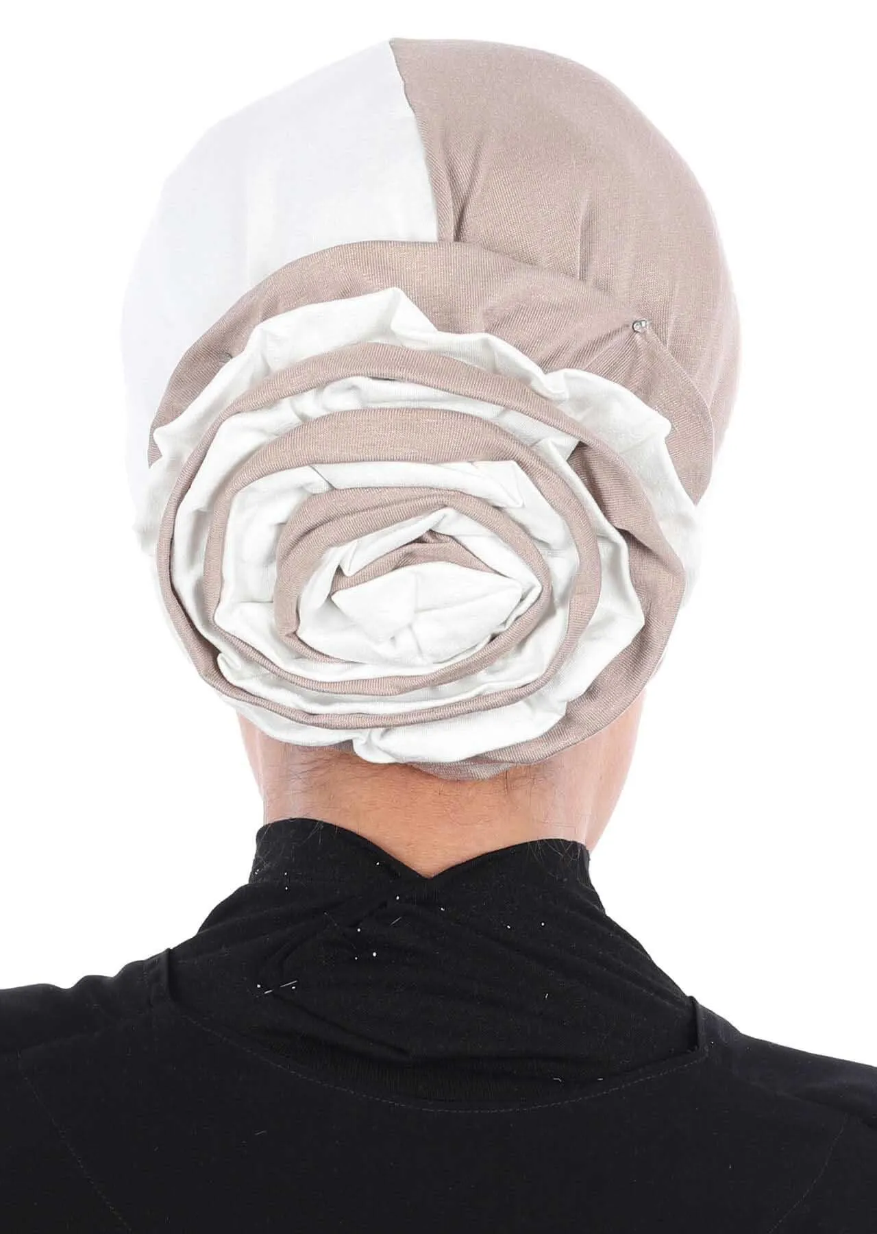 Floral Pre-Tied Instant Turban Fashionable Head Covering with Twin Colors, Soft Combed Cotton Easy Wear Hijab Headwrap with Rose Detail,B-28