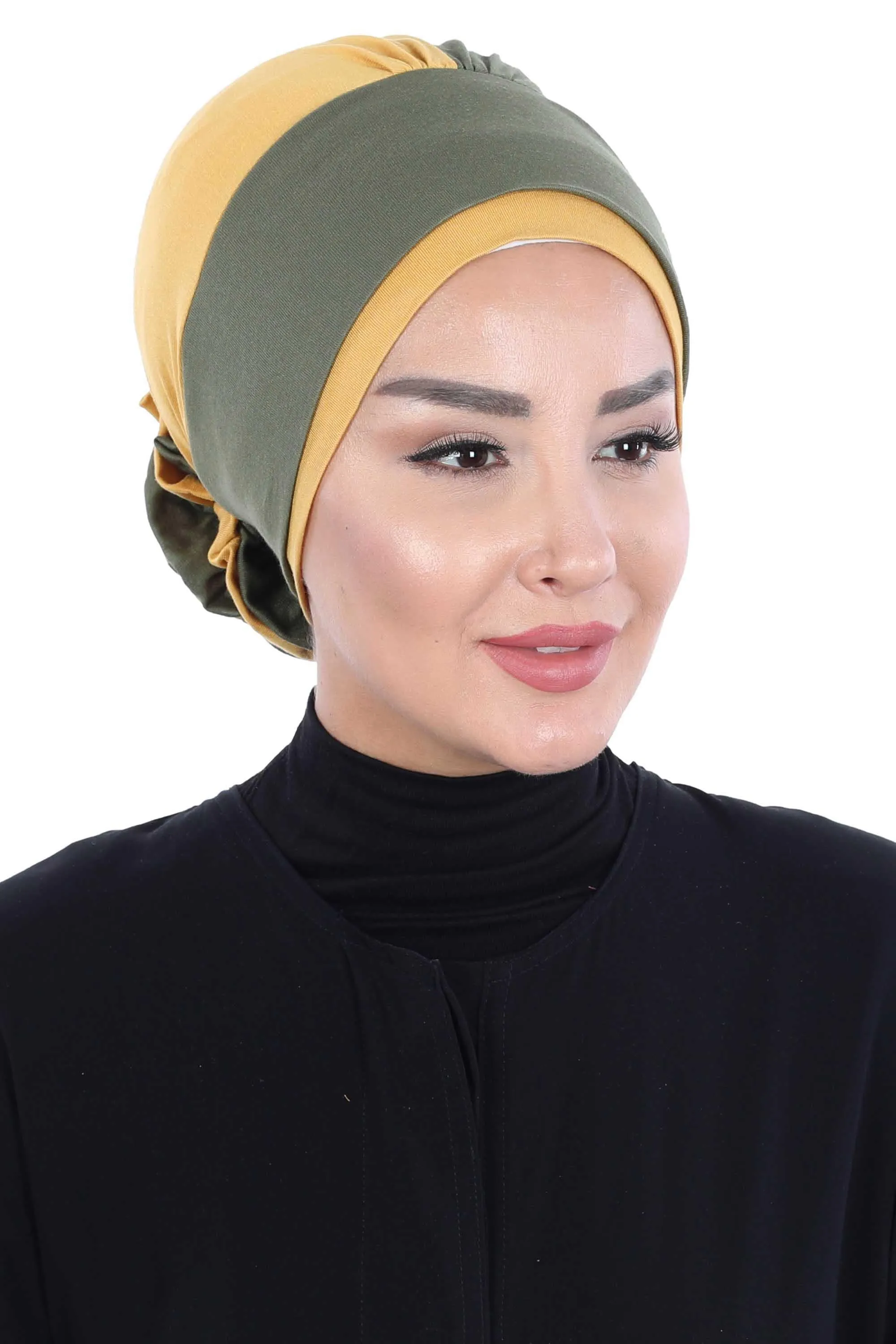 Floral Pre-Tied Instant Turban Fashionable Head Covering with Twin Colors, Soft Combed Cotton Easy Wear Hijab Headwrap with Rose Detail,B-28