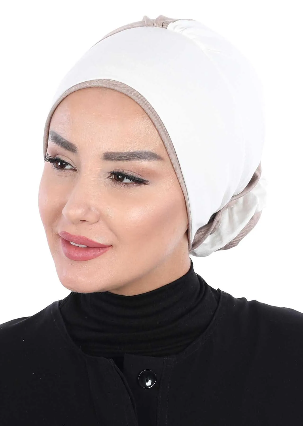 Floral Pre-Tied Instant Turban Fashionable Head Covering with Twin Colors, Soft Combed Cotton Easy Wear Hijab Headwrap with Rose Detail,B-28