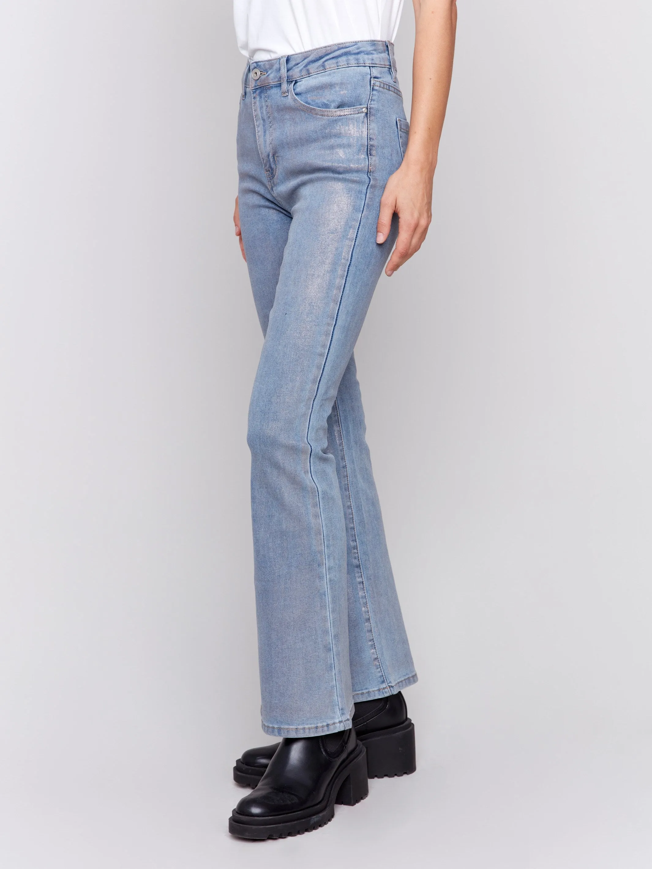 Foiled Bootcut Jeans - Silver Blue