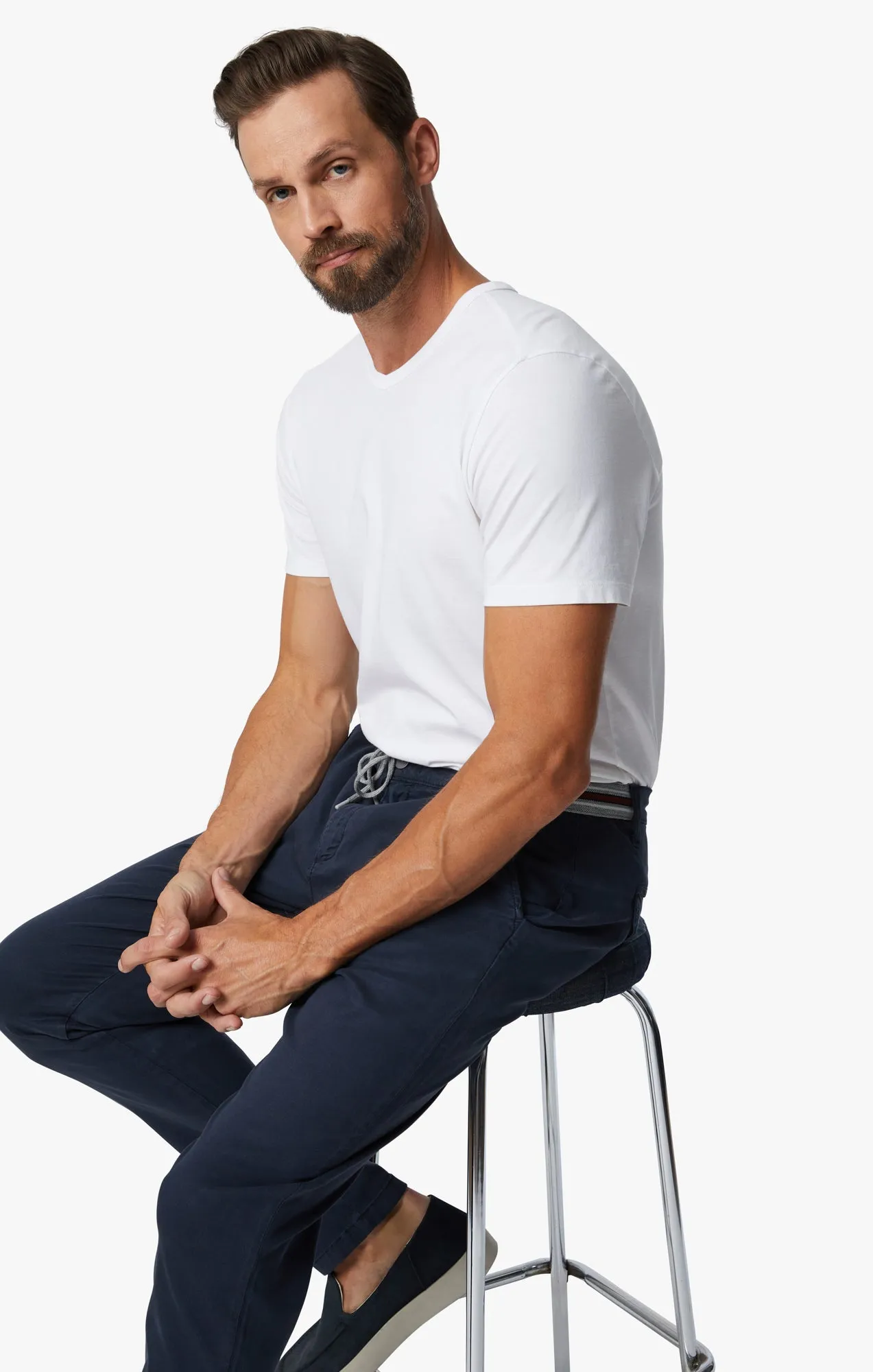 Formia Drawstring Chino Pants In Navy Soft Touch