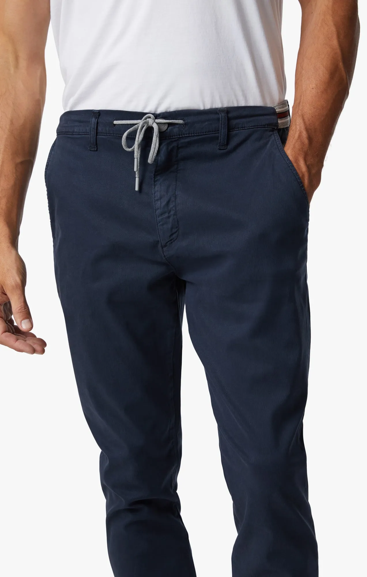 Formia Drawstring Chino Pants In Navy Soft Touch