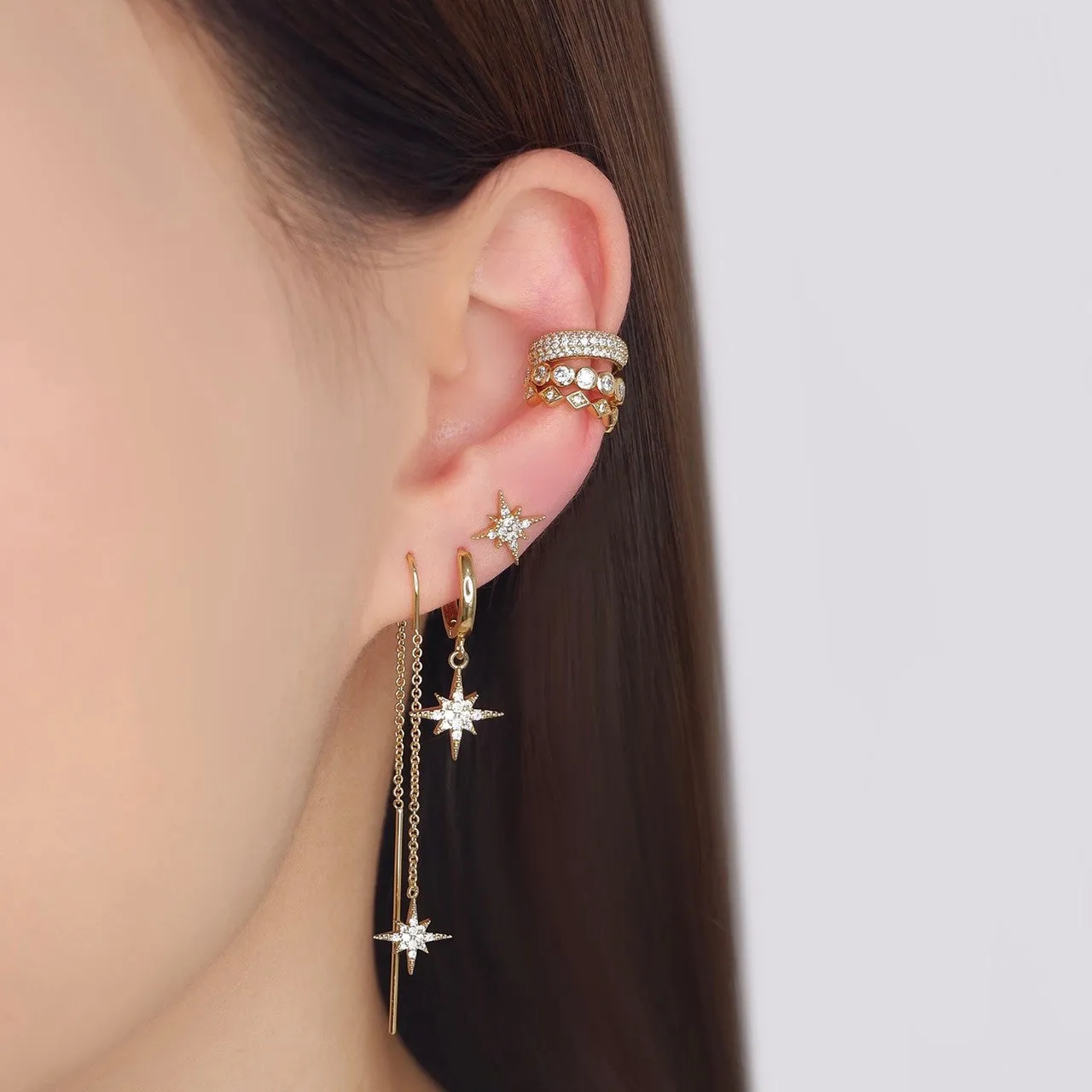 Full Crystal Starburst Huggie Hoop Earrings