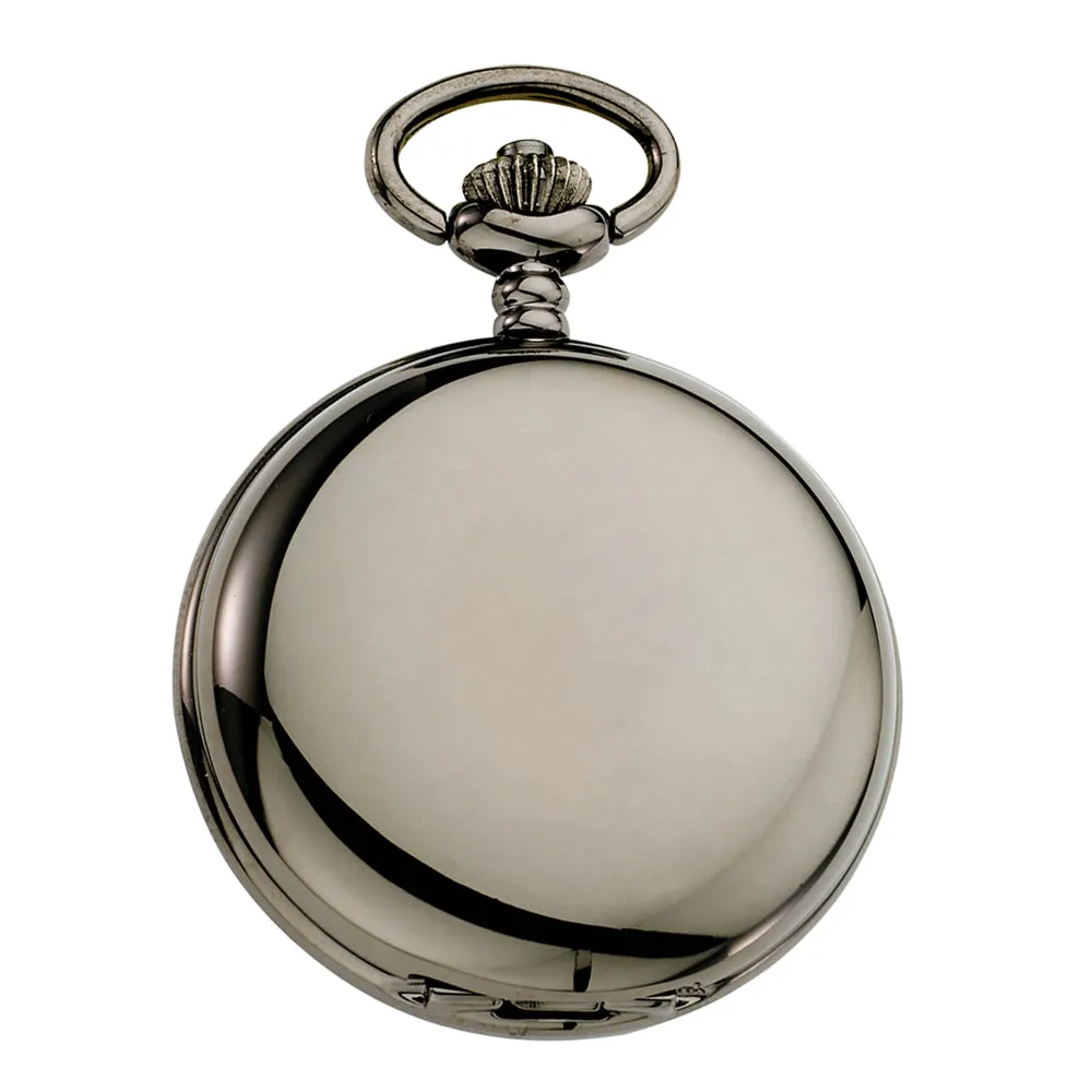 Gotham Men's Gunmetal Railroad Polished Finish Covered Quartz Pocket Watch # GWC15044B