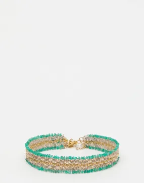 Green Emerald & Silver Silk Bracelet