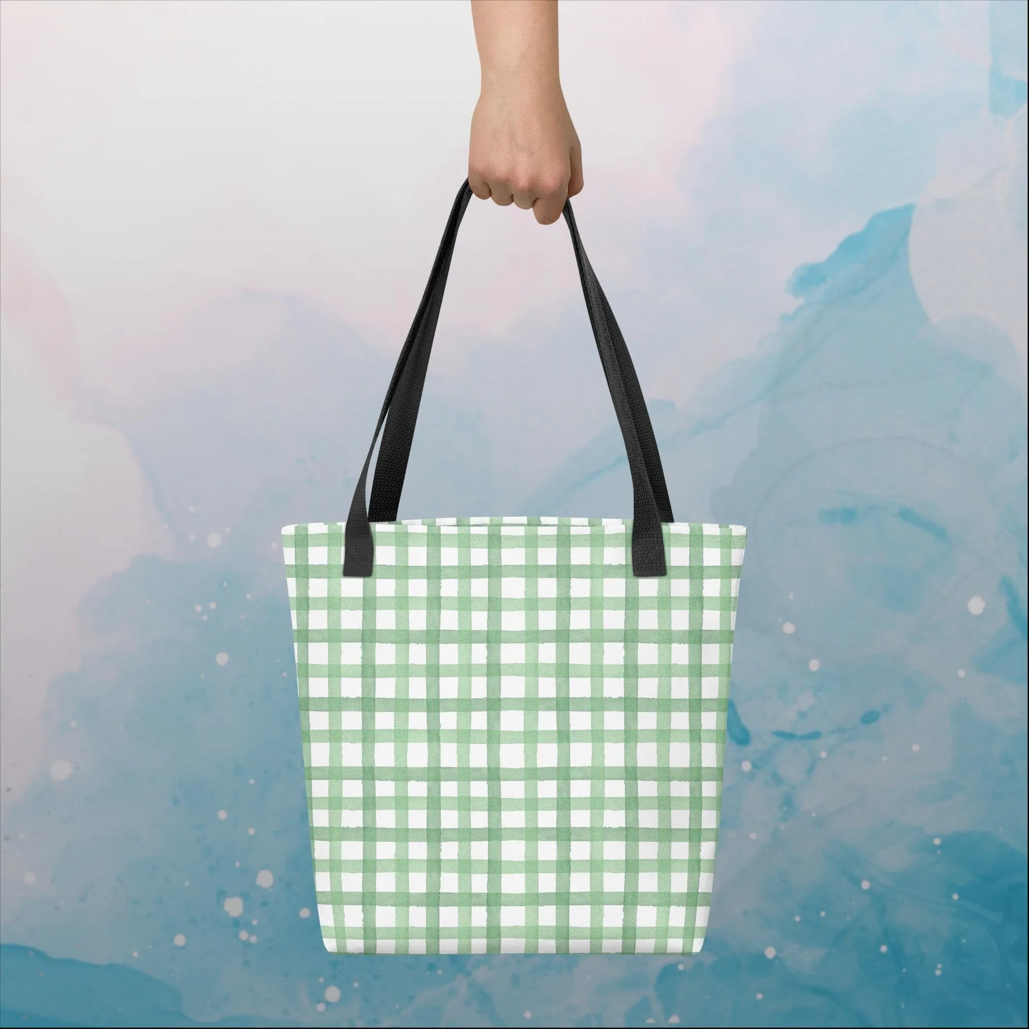 Green Gingham 15 inch Tote Bag