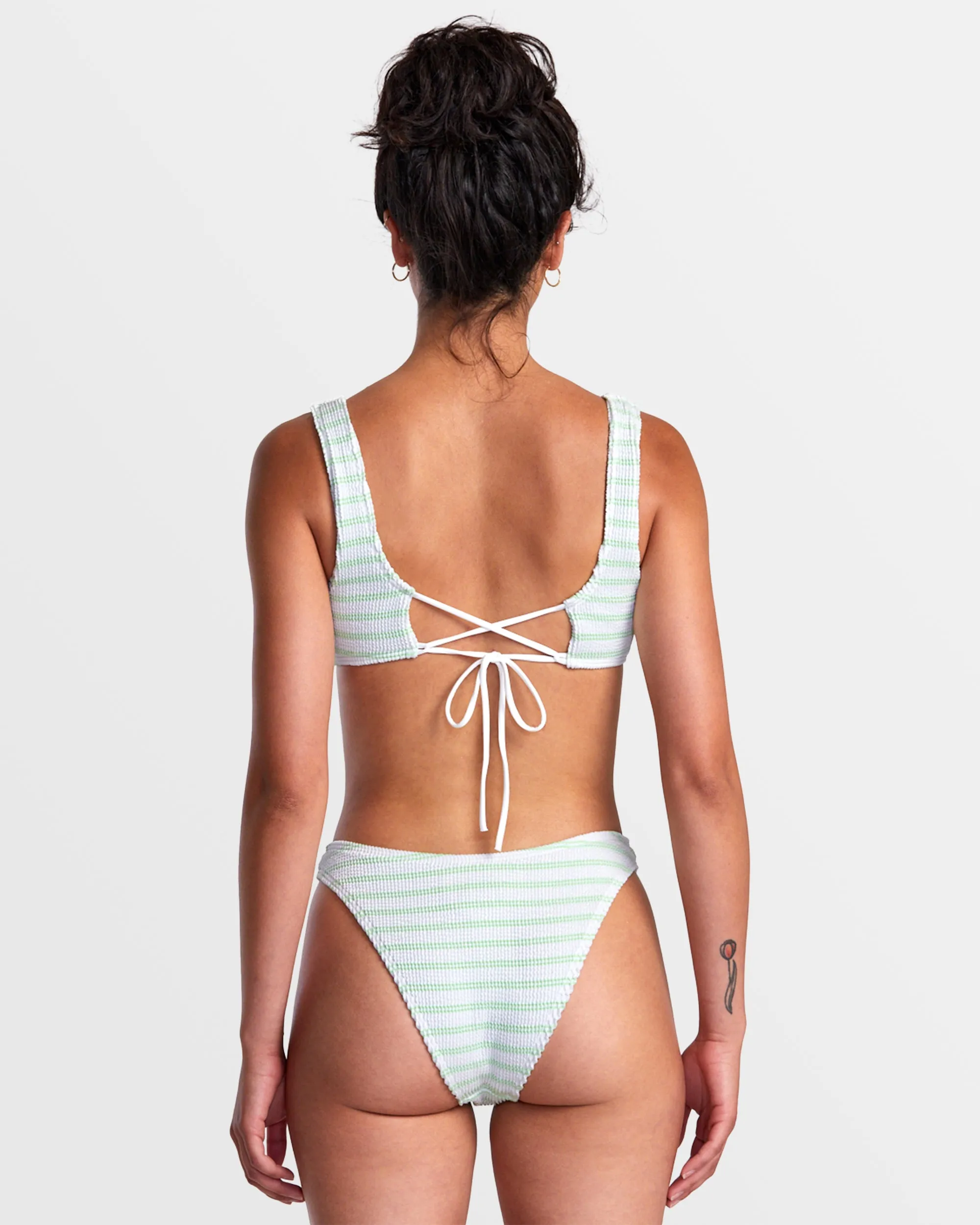 Grooves Stripe Laceback Bralette Bikini Top - Whisper White