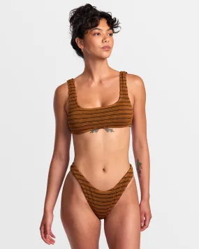 Grooves Stripe Laceback Bralette Bikini Top - Workwear Brown