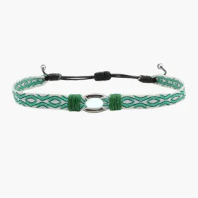 Handmade Purnama Bracelet With Silver Hoop (Green/White)