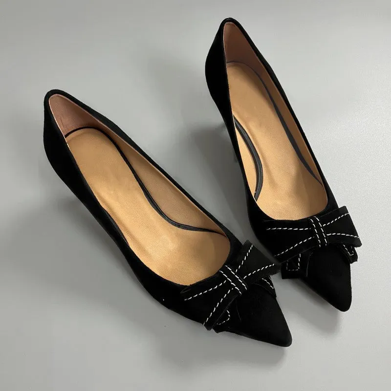 Handmade Sheepskin 50mm Kitty Heel Pumps In Black