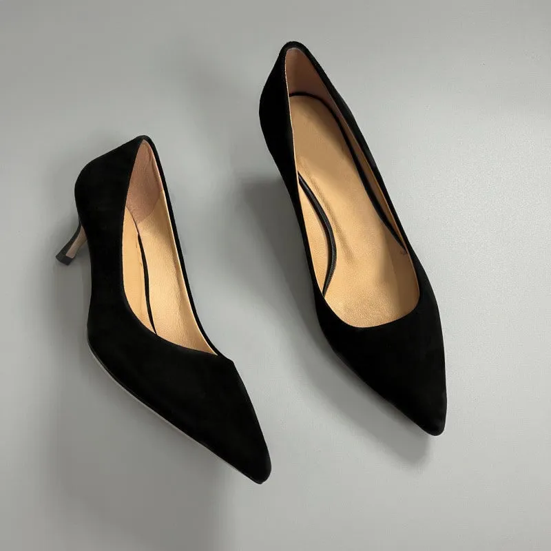 Handmade Sheepskin 50mm Kitty Heel Pumps In Black