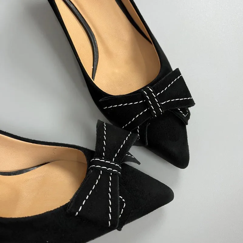 Handmade Sheepskin 50mm Kitty Heel Pumps In Black