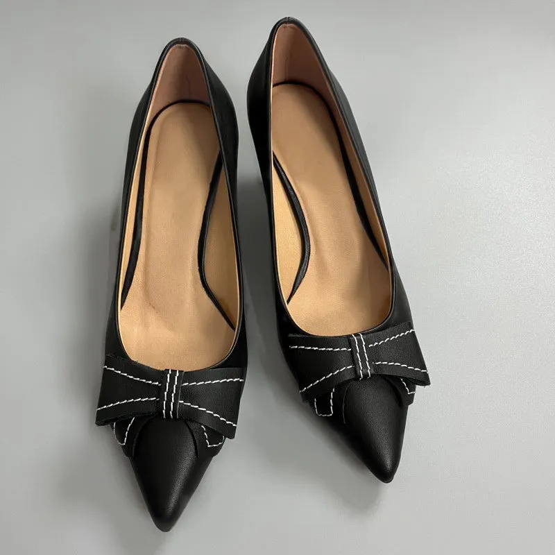 Handmade Sheepskin 50mm Kitty Heel Pumps In Black