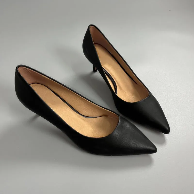 Handmade Sheepskin 50mm Kitty Heel Pumps In Black