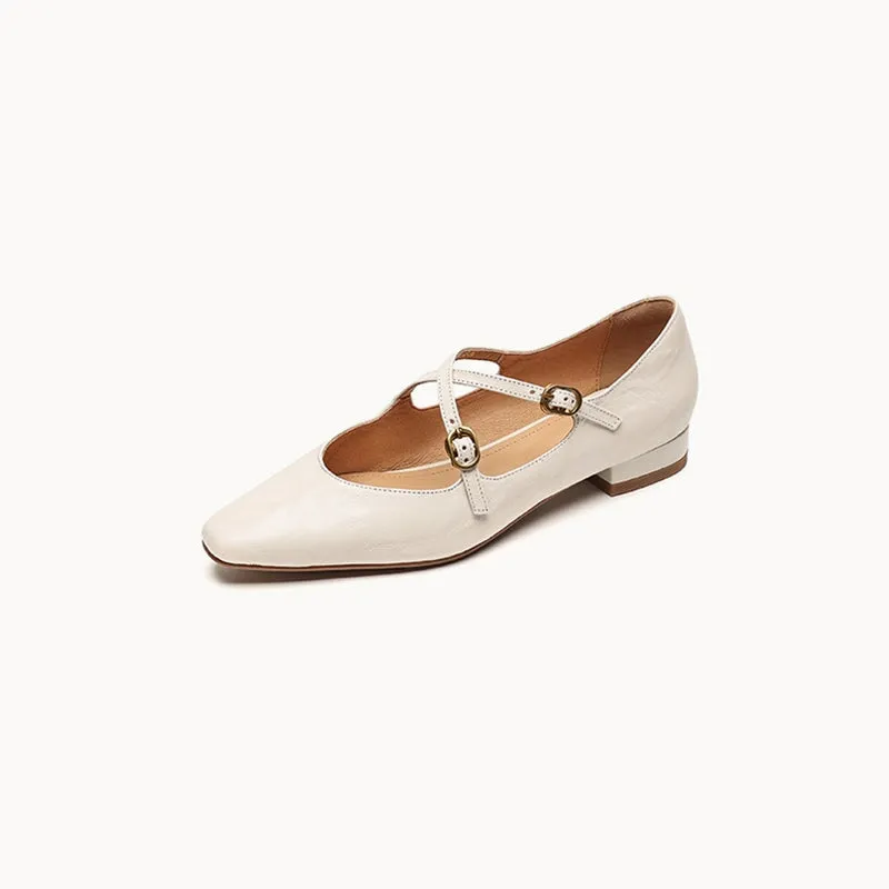 Handmade Sheepskin Mary Jane Flats With Cross-strap Detail in Wine Red/Black/Beige