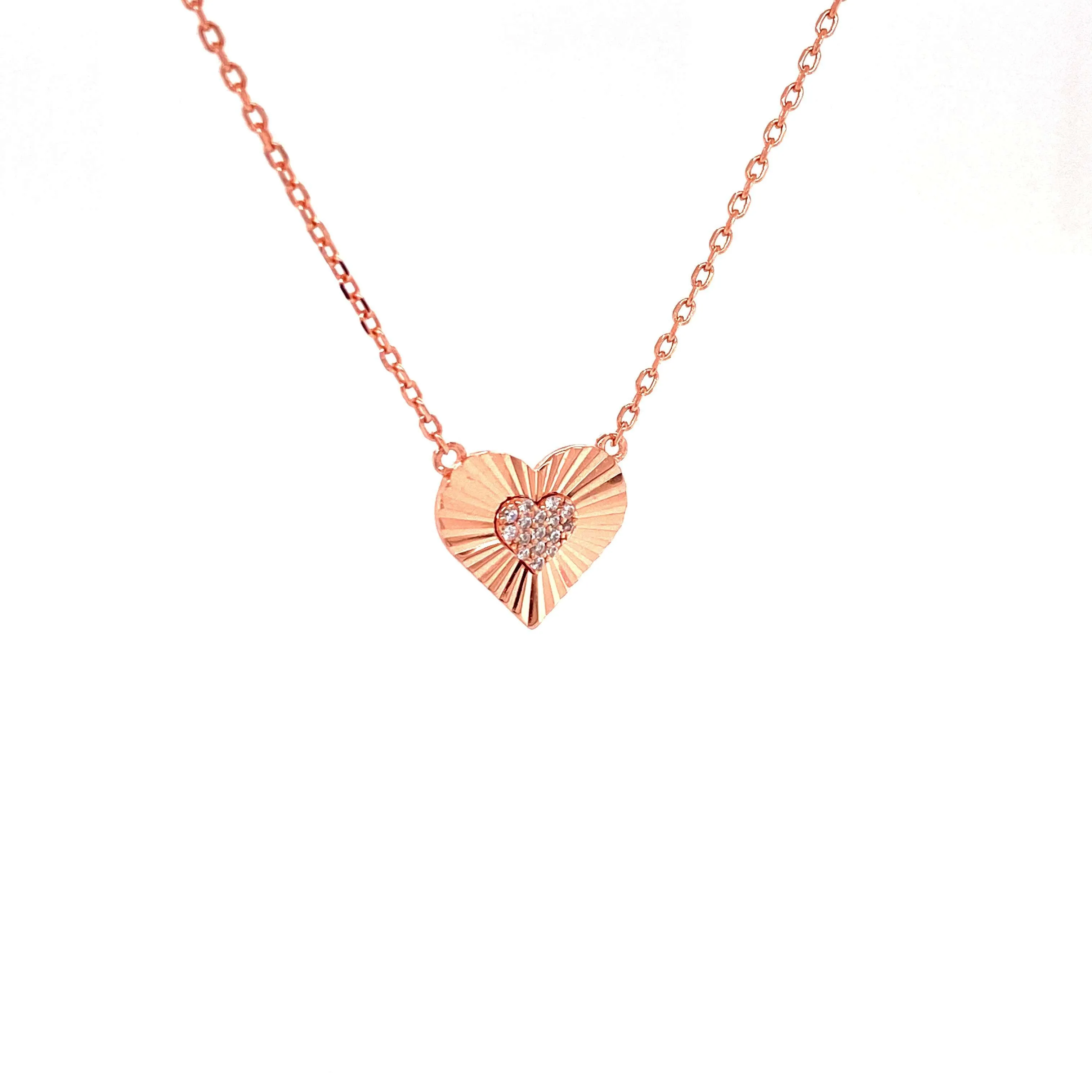 Heart Necklace With CZ Center Heart Pendant