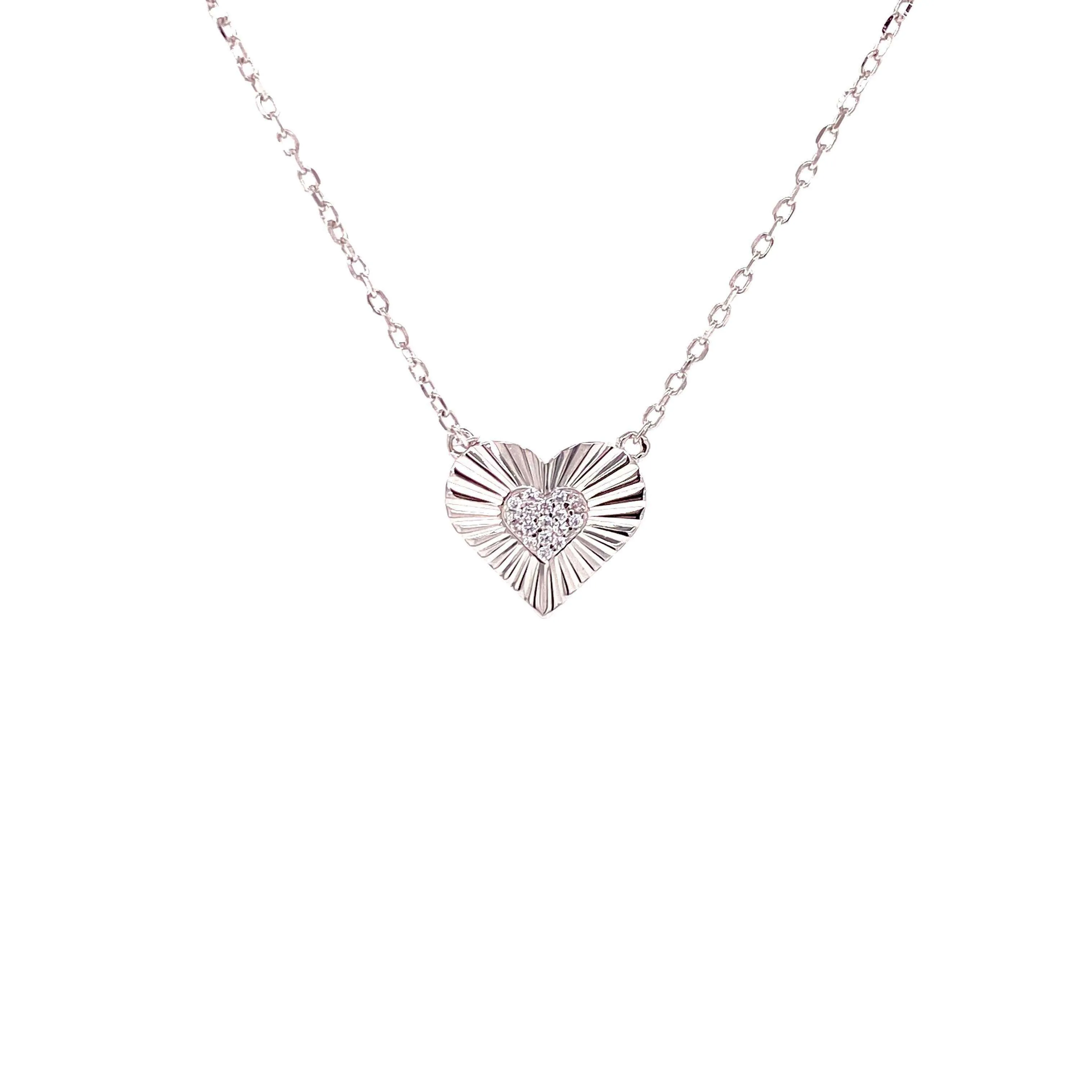 Heart Necklace With CZ Center Heart Pendant