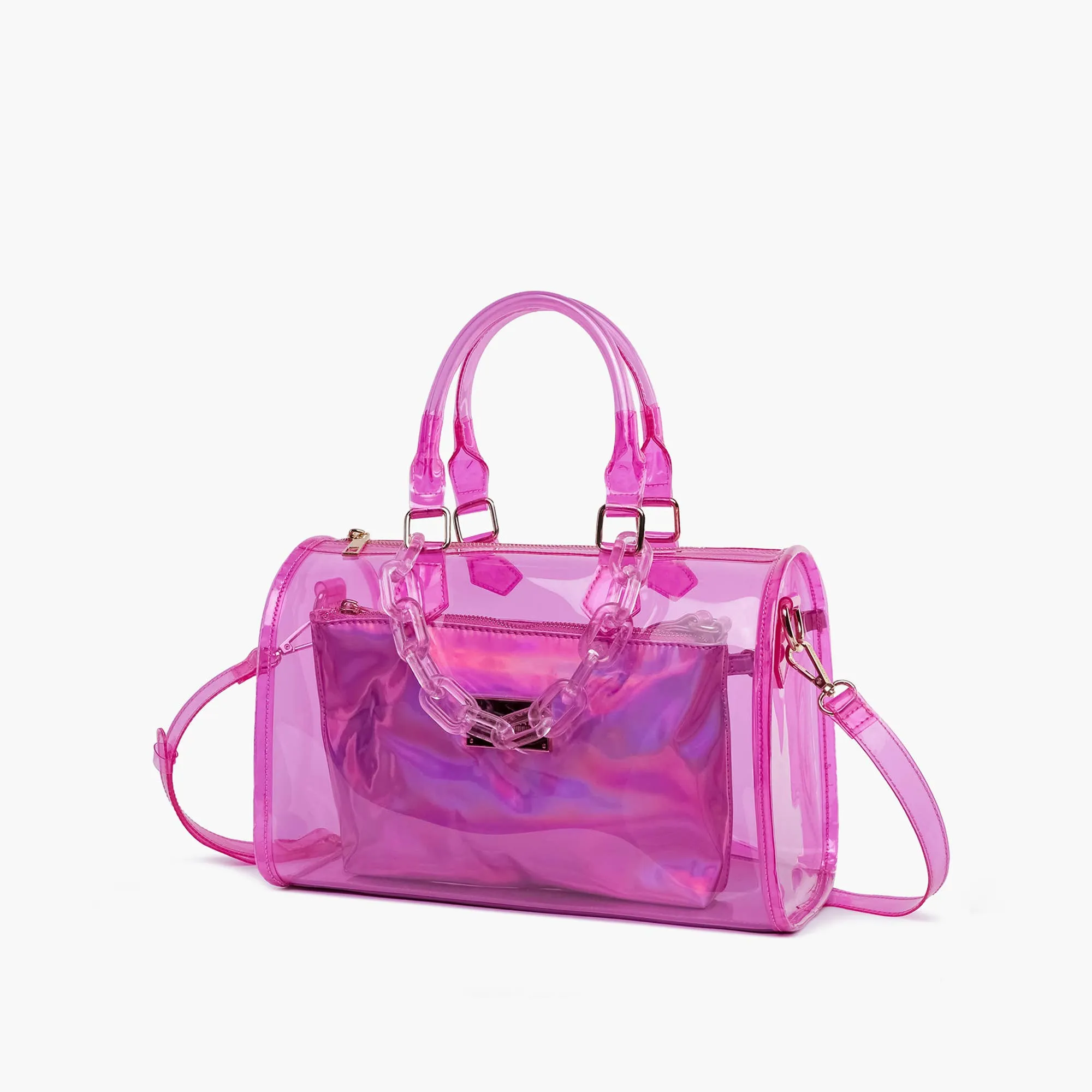 Instant Shipping! Iced Out Hologram Satchel: Pink