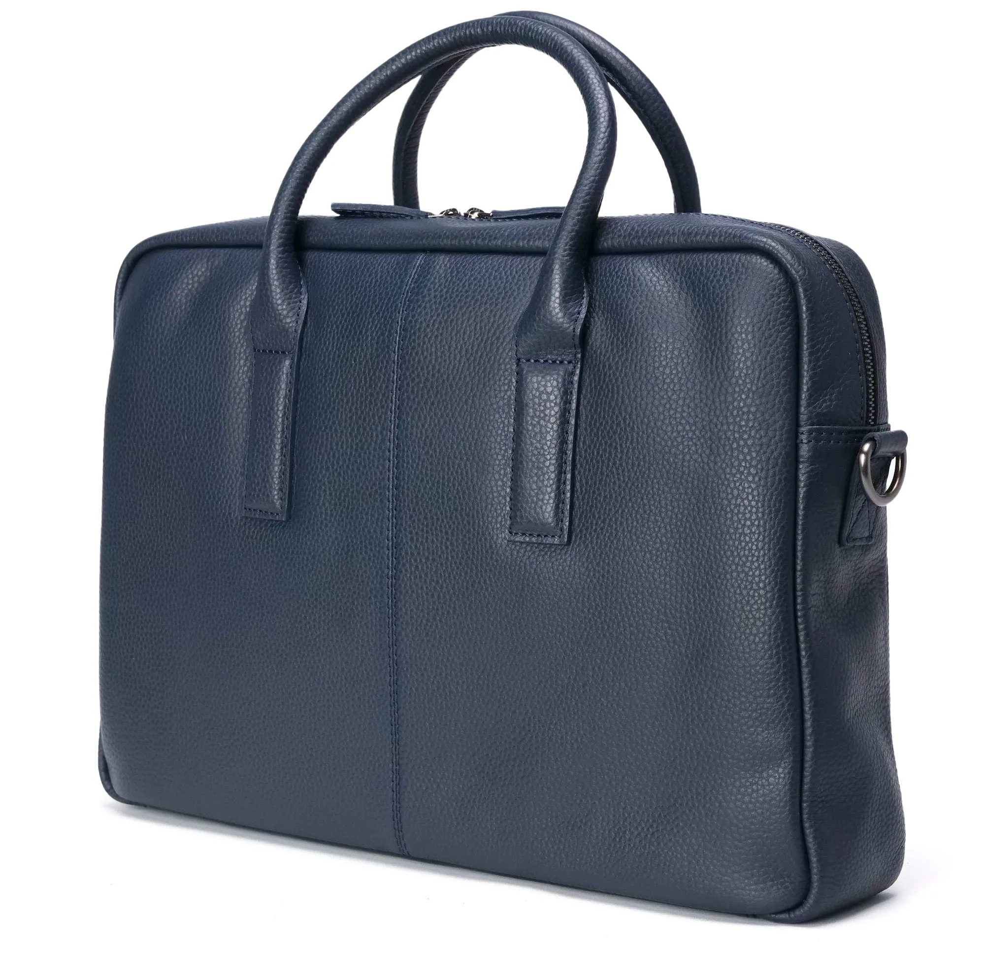 Leather Briefcase Bag Navy Blue