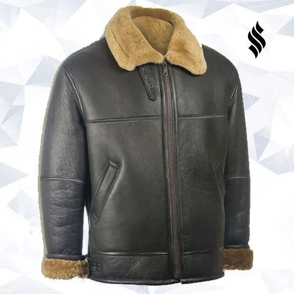 Men Black Aviator Shearling Jacket