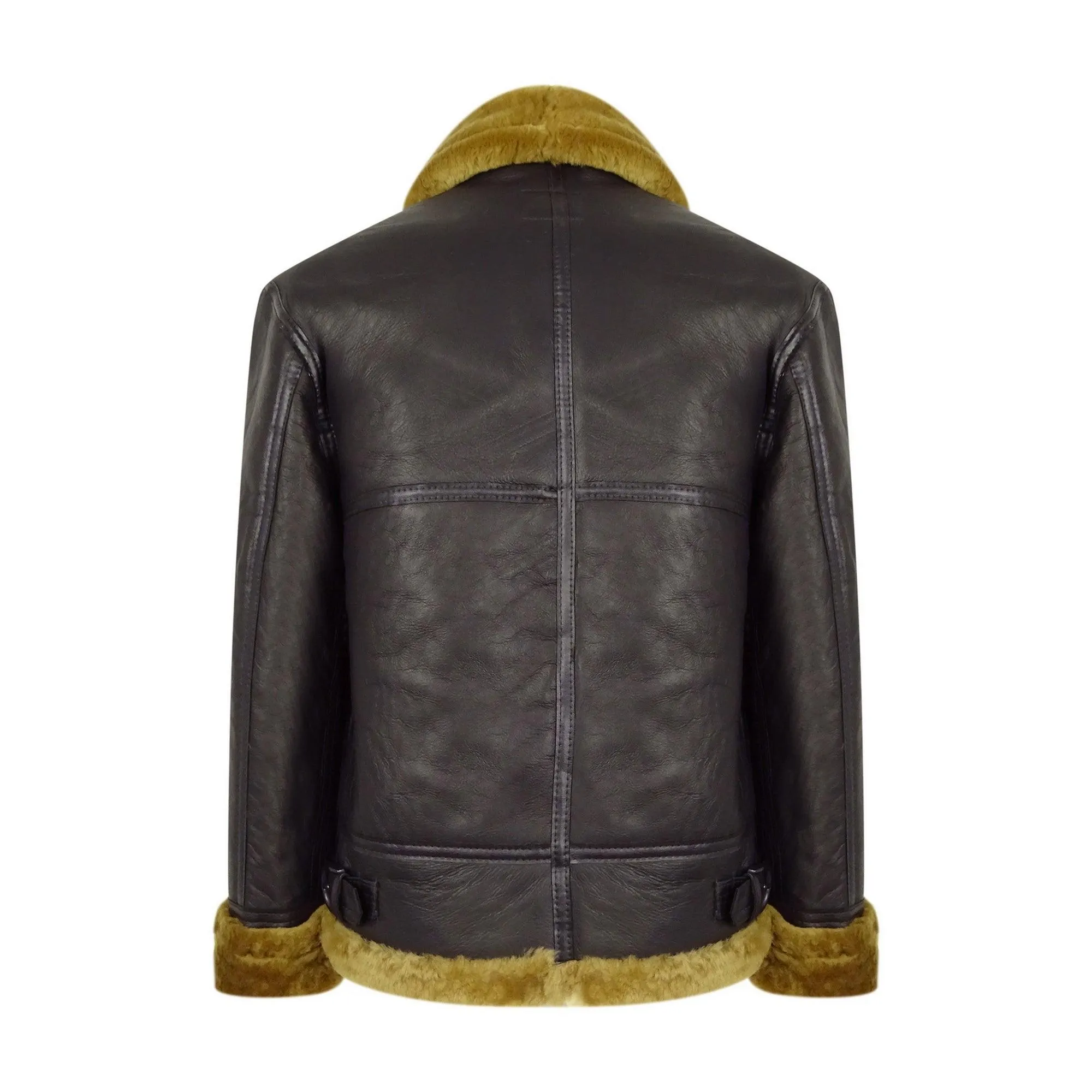 Men's Brown Sheepskin Zip Flying Jacket Pilot Flight Ginger Cream