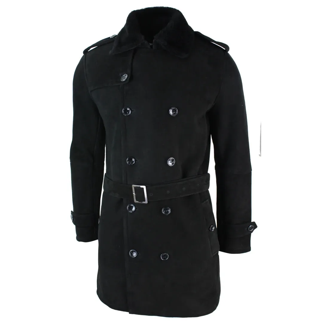 Men's Sherling Sheepskin Double Breasted Belted Crombi 3/4 Overcoat